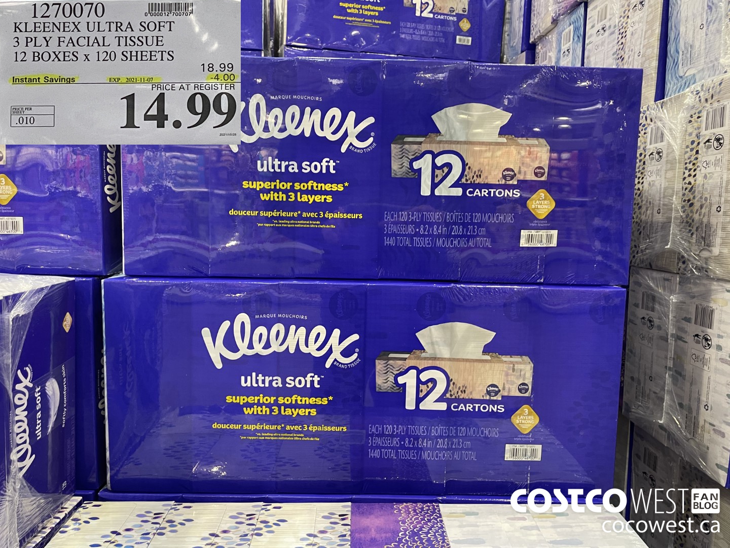 1270070 KLEENEX ULTRA SOFT 3 PLY FACIAL TISSUE 8 BOXES x 170 SHEETS ($4.00 INSTANT SAVINGS EXPIRES ON 2021-11-07) $14.99