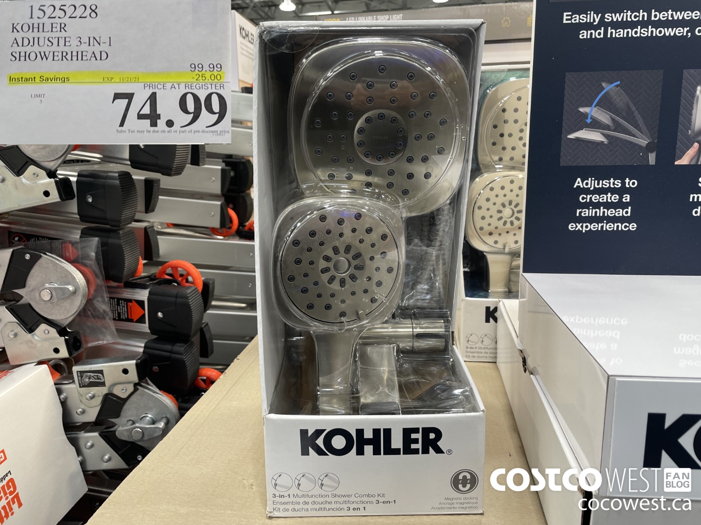 1525228 KOHLER ADJUSTE 3-IN-1 SHOWERHEAD  ($25.00 INSTANT SAVINGS EXPIRES ON 2021-11-21) $74.99