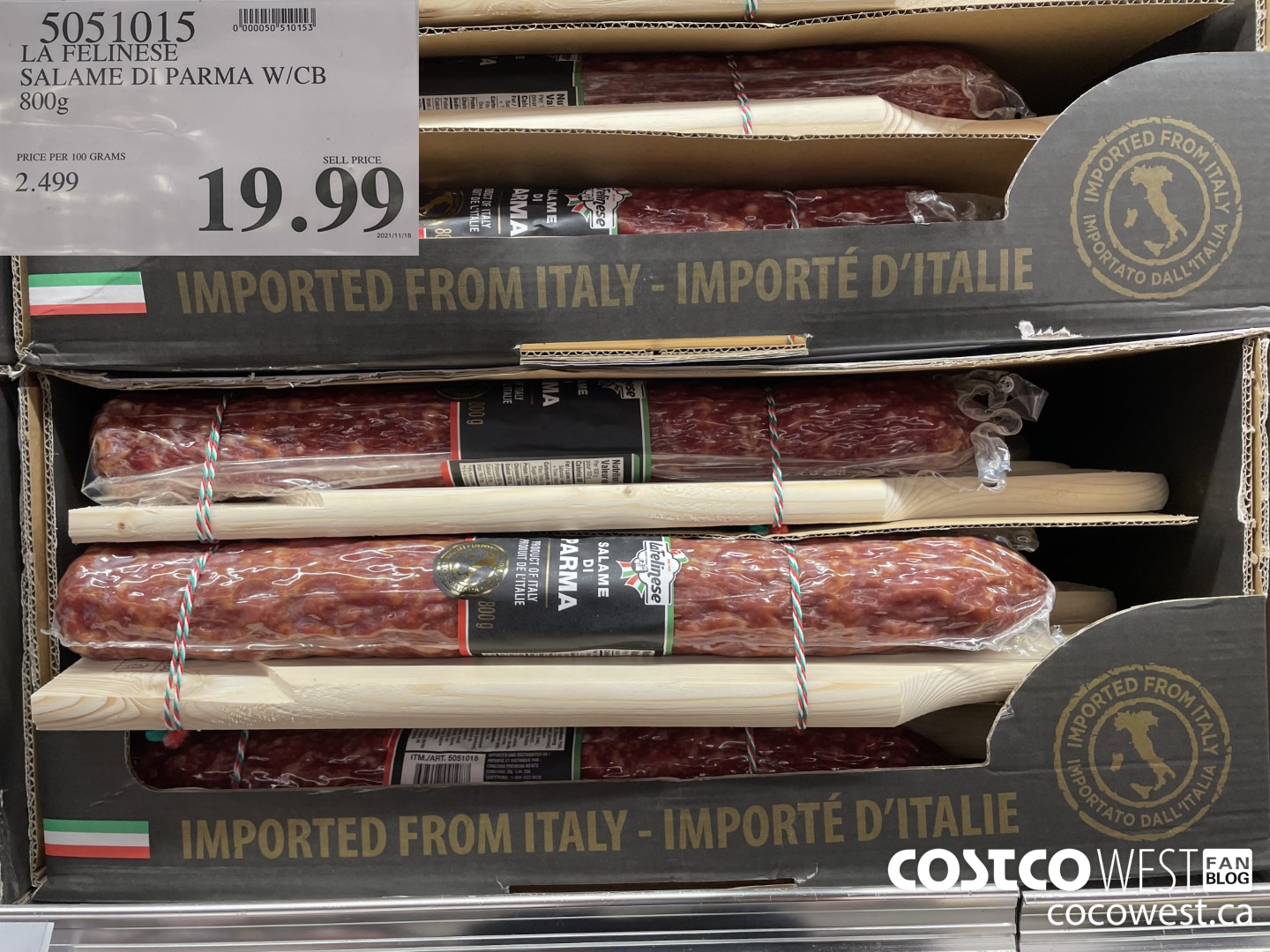 5051015 LA FELINESE SALAME DI PARMA W/CB 800g $19.99