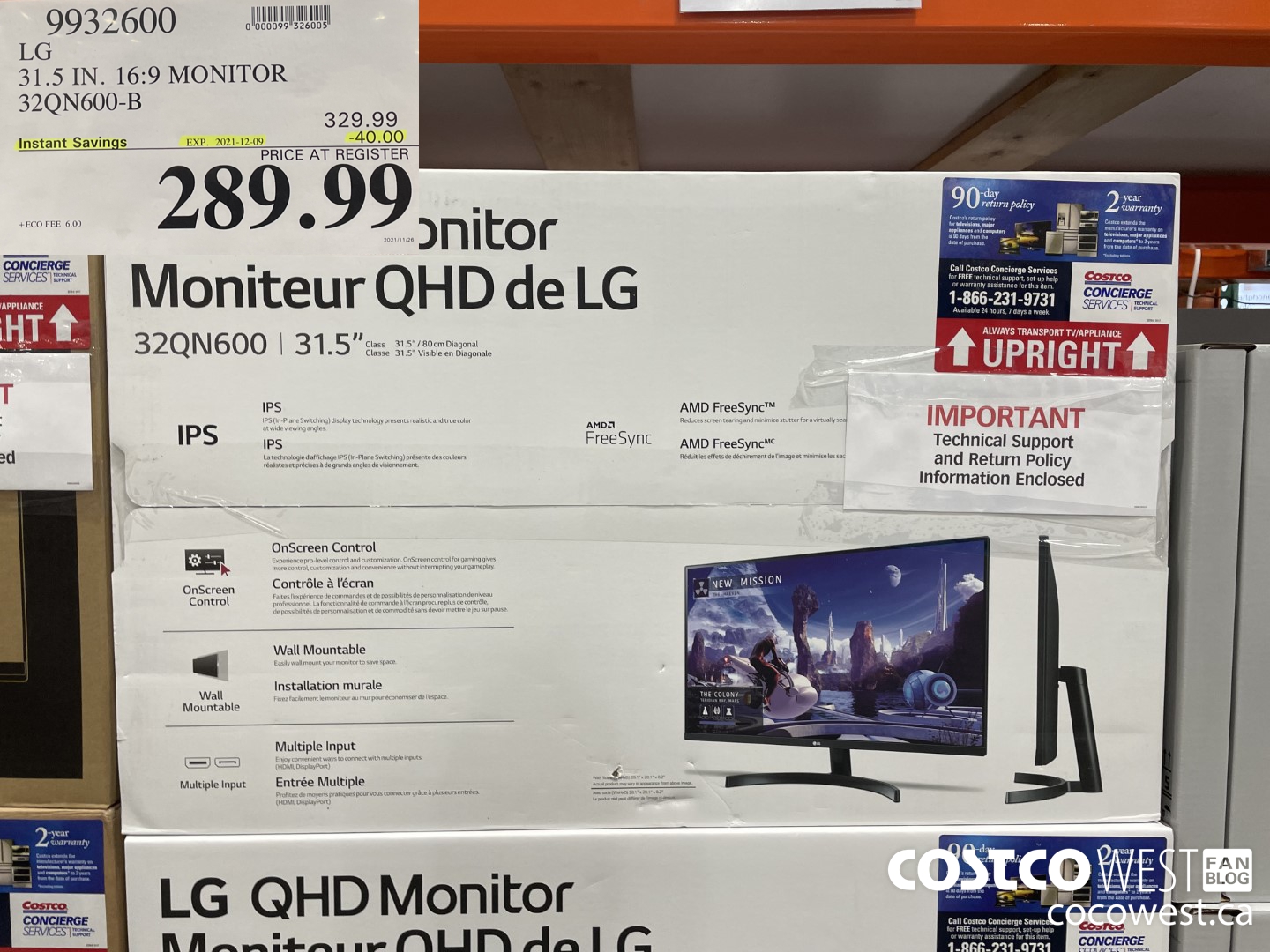9932600 LG 31.5 IN. 16:9 MONITOR 32QN600-B ($40.00 INSTANT SAVINGS EXPIRES ON 2021-12-09) $289.99
