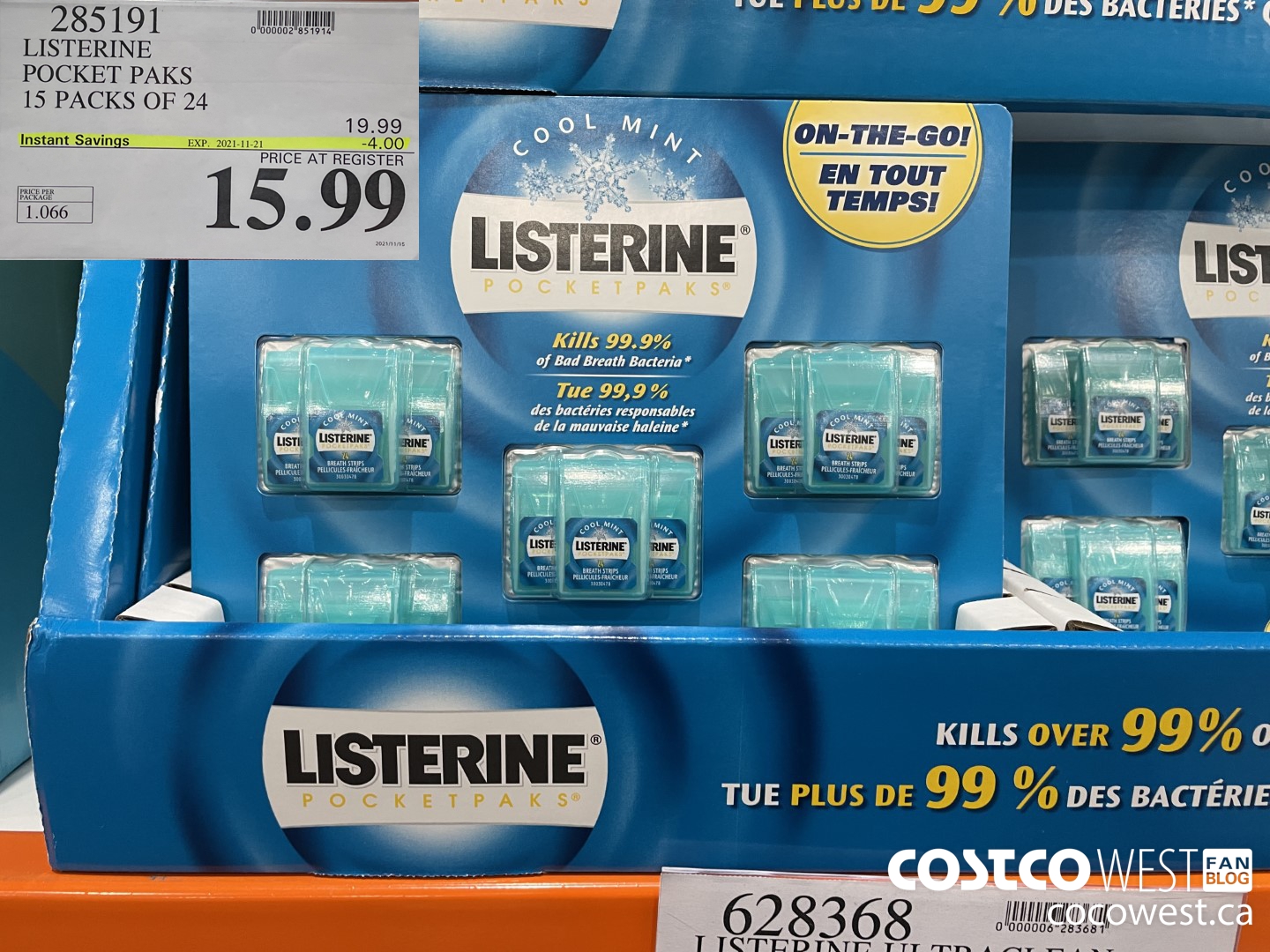 285191 LISTERINE POCKET PAKS 15 PACKS OF 24 ($4.00 INSTANT SAVINGS EXPIRES ON 2021-11-21) $15.99