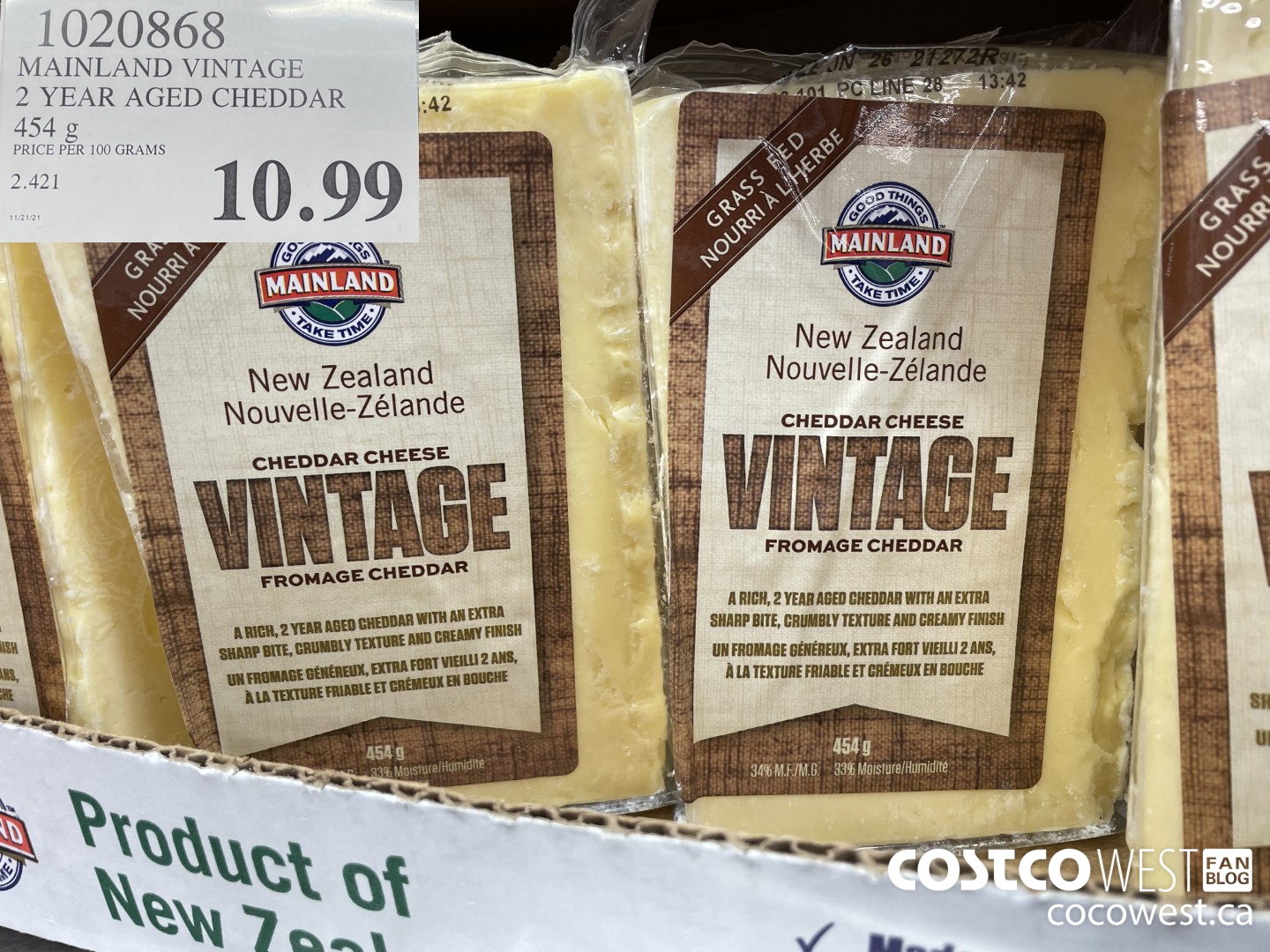 1020868 MAINLAND VINTAGE 2 YEAR AGED CHEDDAR 454 g $10.99