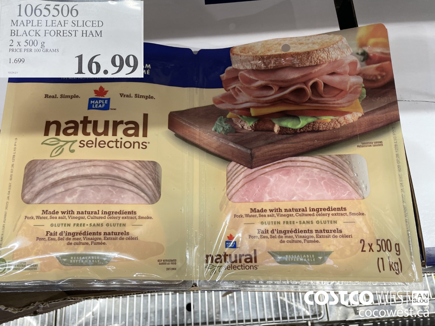 1065506 MAPLE LEAF SLICED BLACK FOREST HAM 2 X 500 G $16.99