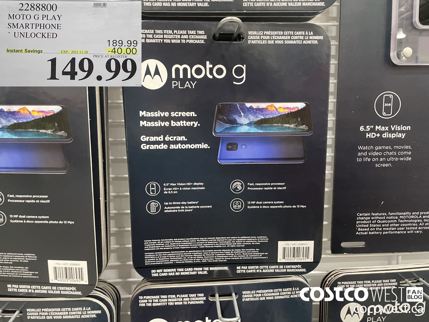 2288800 MOTO G PLAY SMARTPHONE UNLOCKED ($40.00 INSTANT SAVINGS EXPIRES ON 2021-11-28) $149.99