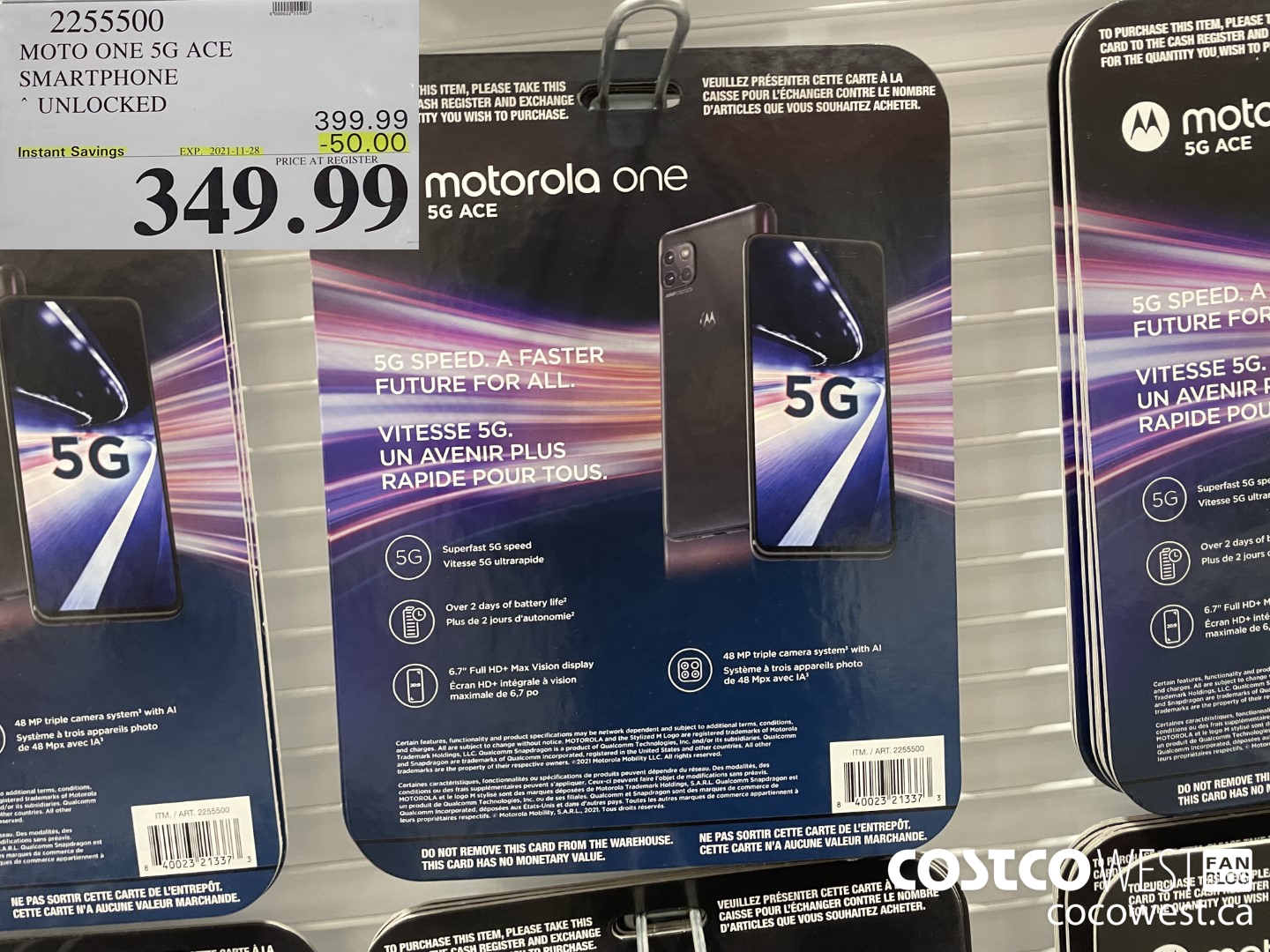 2255500 MOTO ONE 5G ACE SMARTPHONE UNLOCKED ($50.00 INSTANT SAVINGS EXPIRES ON 2021-11-28) $349.99