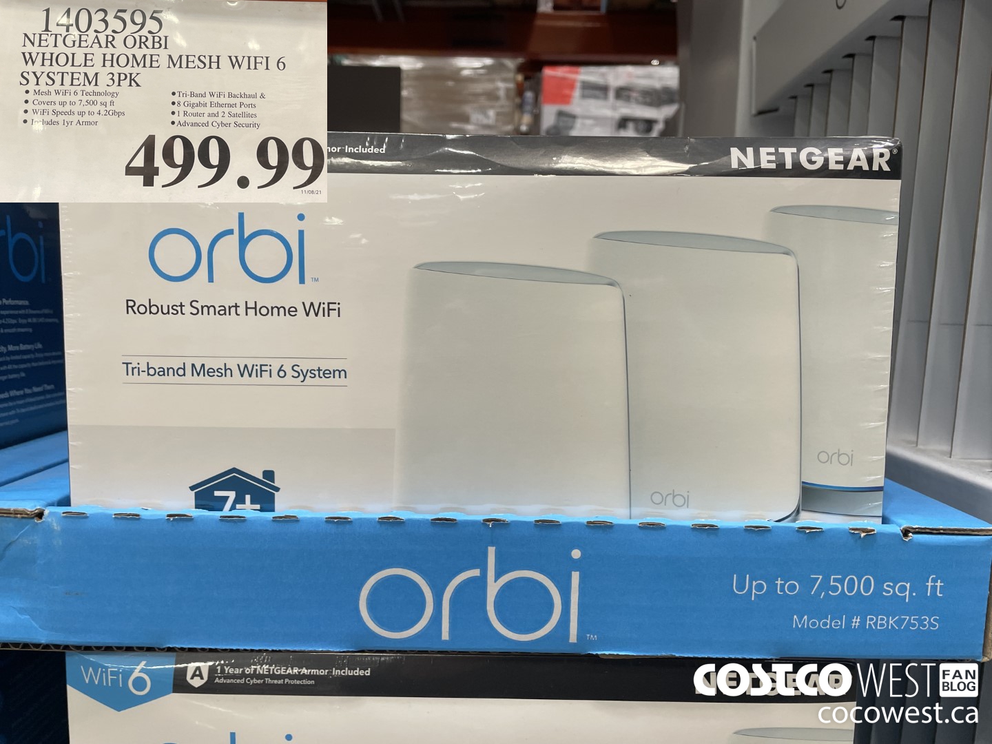 1403595 NETGEAR ORBI WHOLE HOME MESH WIFI 6 SYSTEM 3PK  $499.99