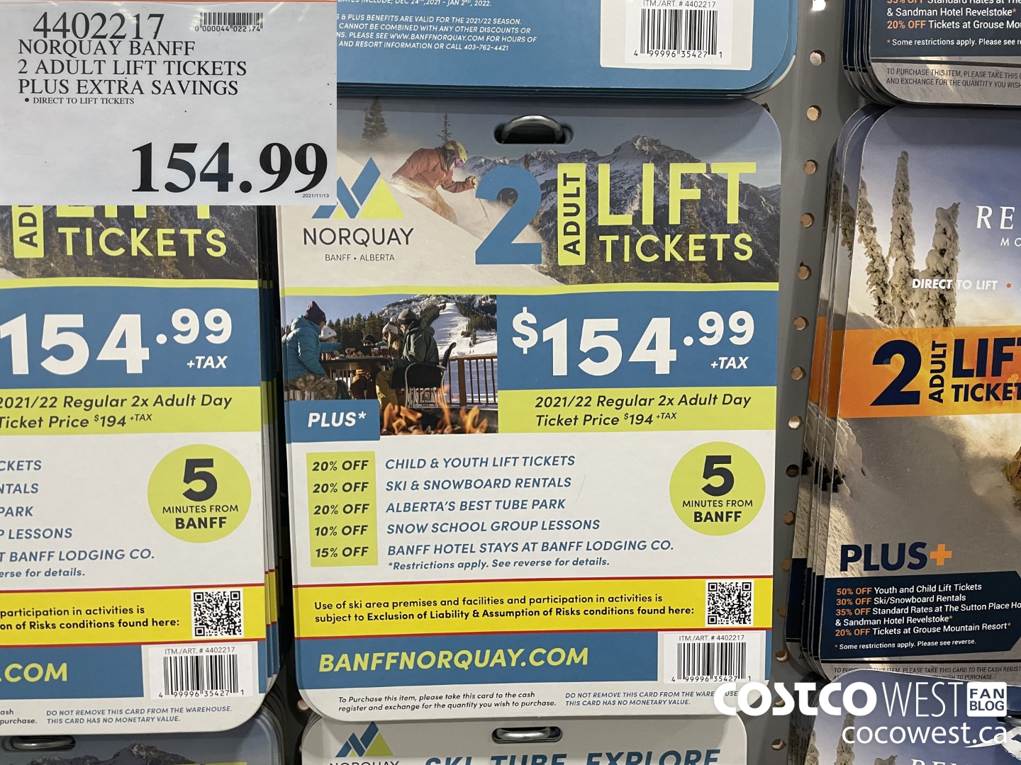 4402217 NORQUAY BANFE 2 ADULT LIFT TICKETS PLUS EXTRA SAVINGS  $154.99