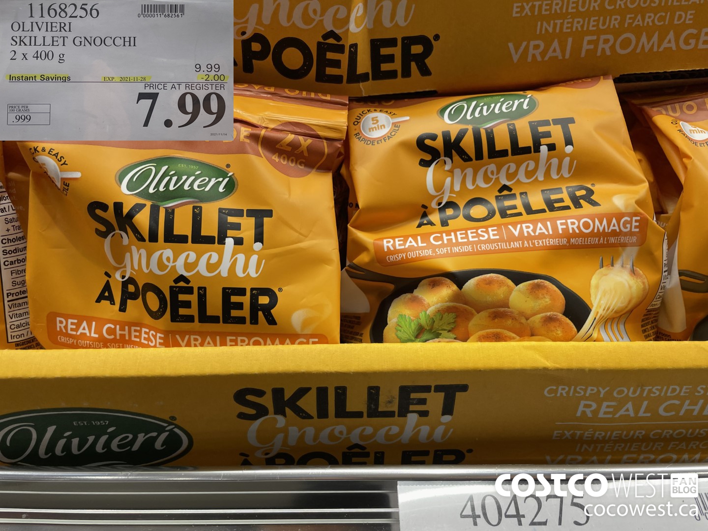 1168256 OLIVIERI SKILLET GNOCCHI 2 x 400 g ($2.00 INSTANT SAVINGS EXPIRES ON 2021-11-28) $7.99