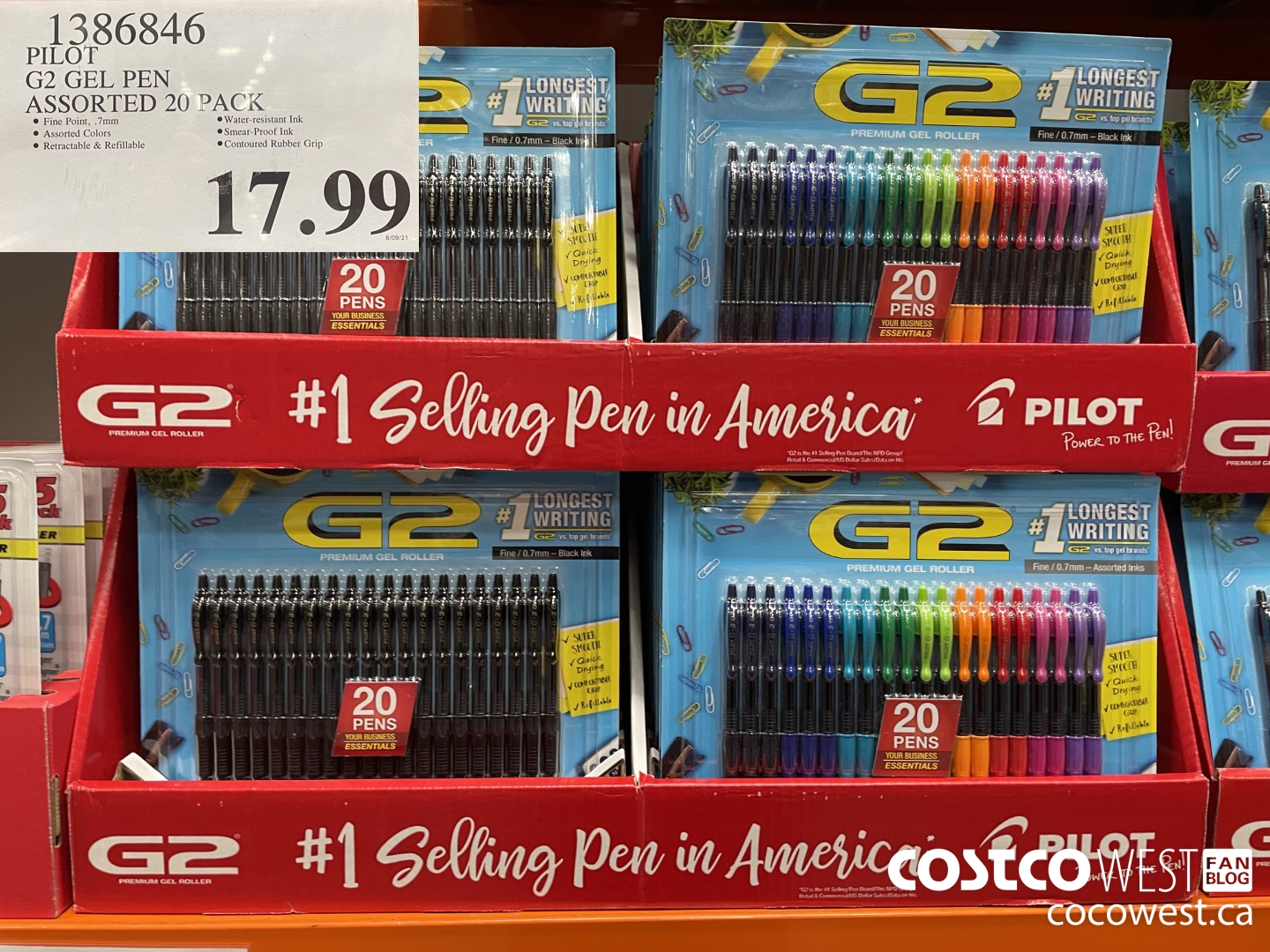 1386846 PILOT G2 GEL PEN ASSORTED 20 PACK  $17.99
