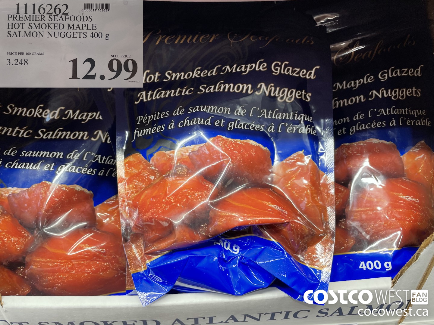 1116262 PREMIER SEAFOODS HOT SMOKED MAPLE SALMON NUGGETS 400 g $12.99