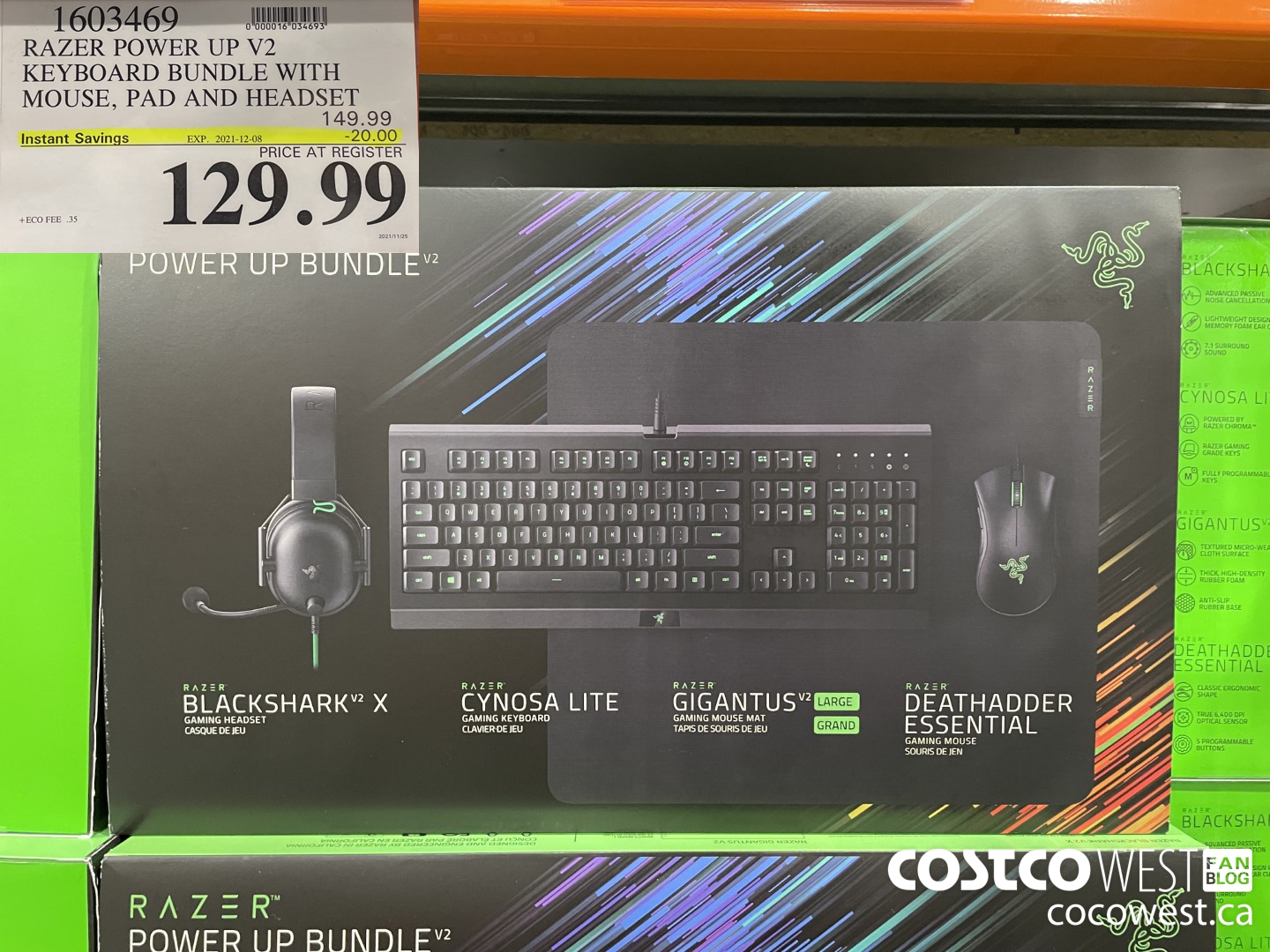 1603469 RAZER POWER UP V2 KEYBOARD BUNDLE WITH MOUSE, PAD AND HEADSET ($20.00 INSTANT SAVINGS EXPIRES ON 2021-12-08) $129.99