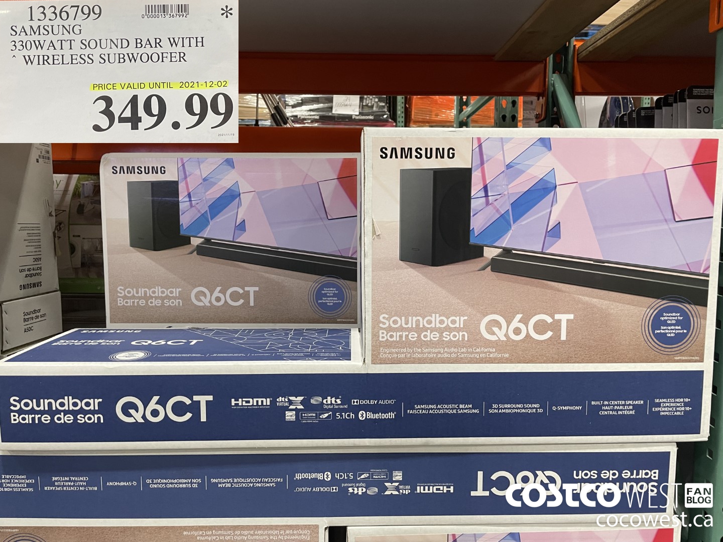 1336799 SAMSUNG 330WATT SOUND BAR WITH WIRELESS SUBWOOFER (EXPIRES ON 2021-12-02) $349.99