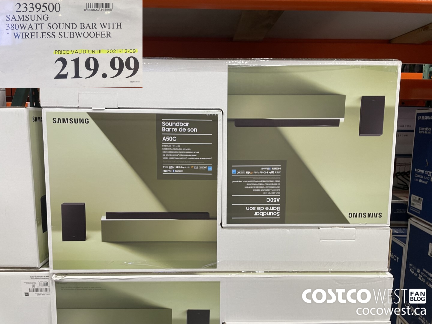 2339500 SAMSUNG 380WATT SOUND BAR WITH WIRELESS SUBWOOFER (EXPIRES ON 2021-12-09) $219.99