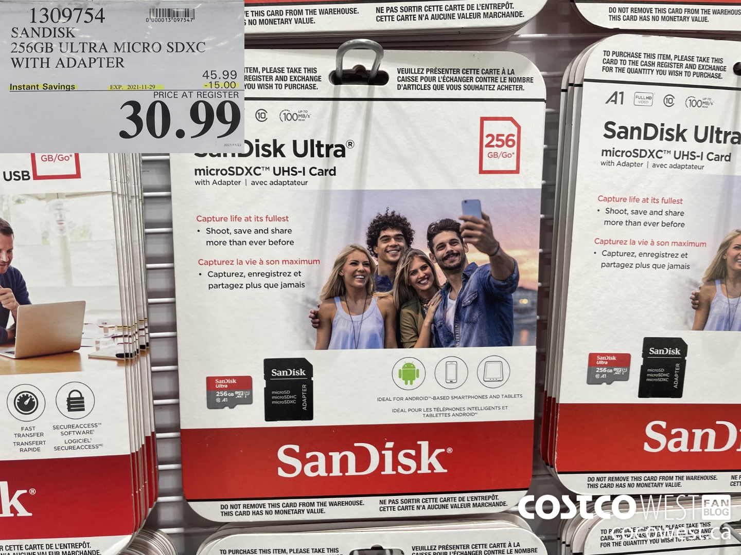 1309754 SANDISK 256GB ULTRA MICRO SDXC WITH ADAPTER ($15.00 INSTANT SAVINGS EXPIRES ON 2021-11-29) $30.99