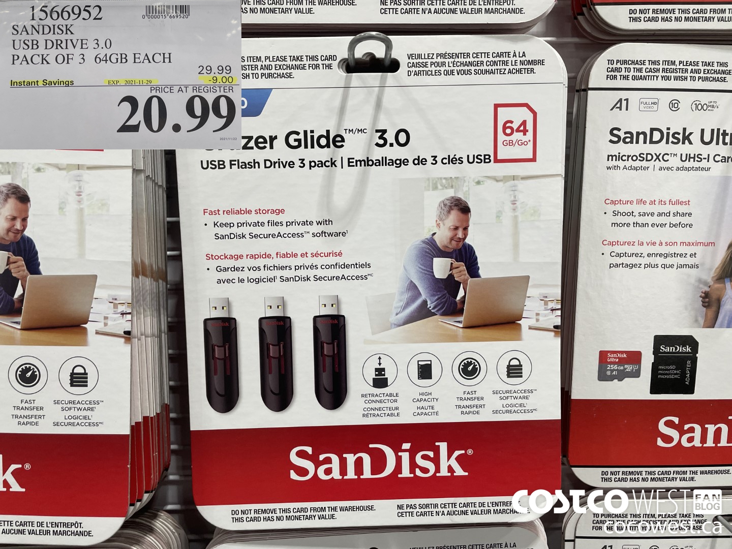 1566952 SANDISK USB DRIVE 3.0 PACK OF 3 64GB EACH ($9.00 INSTANT SAVINGS EXPIRES ON 2021-11-29) $20.99