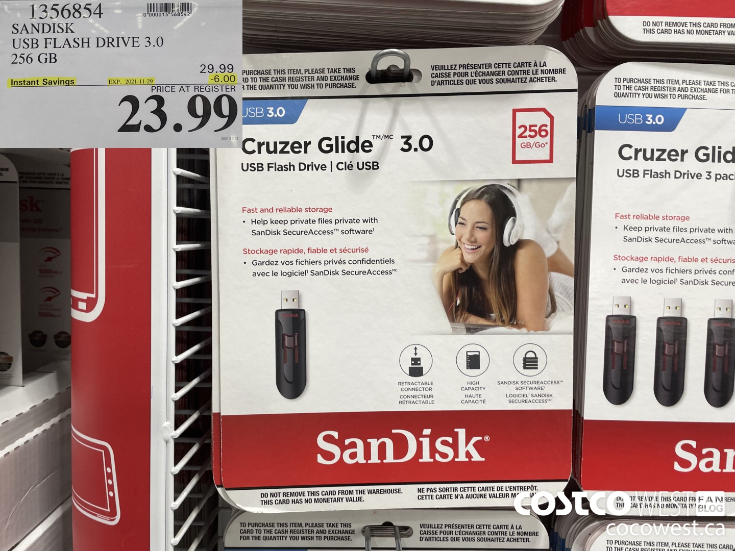 1356854 SANDISK USB FLASH DRIVE 3.0 256 GB ($6.00 INSTANT SAVINGS EXPIRES ON 2021-11-29) $23.99