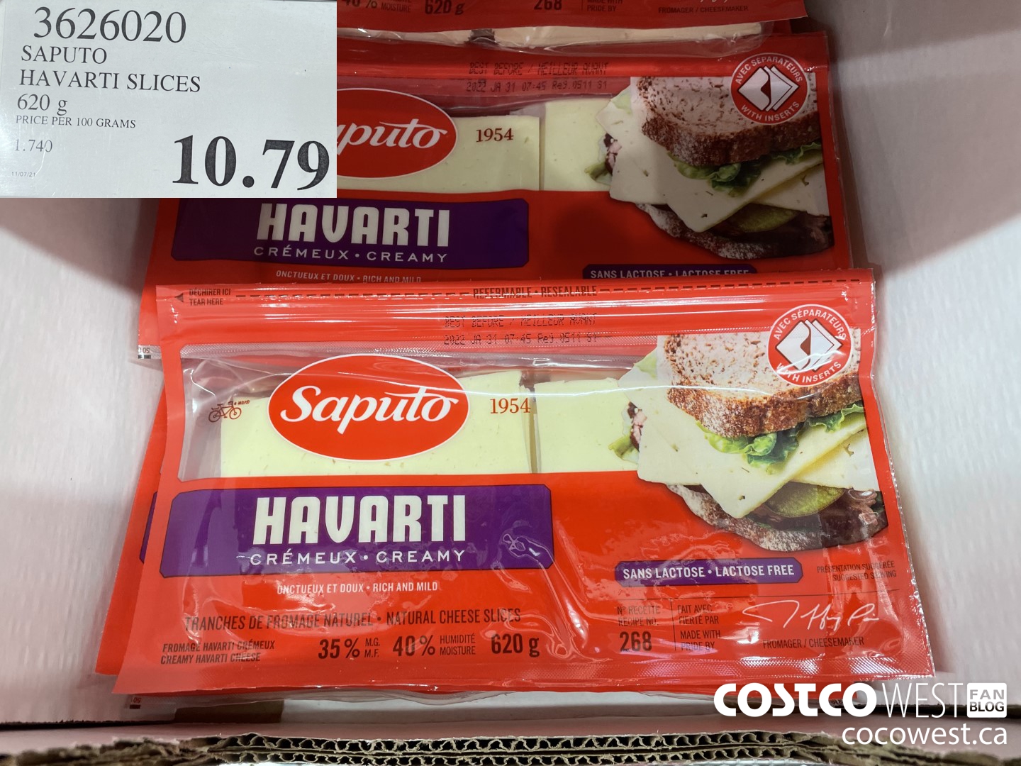 3626020 SAPUTO HAVARTI SLICES 620 g $10.79