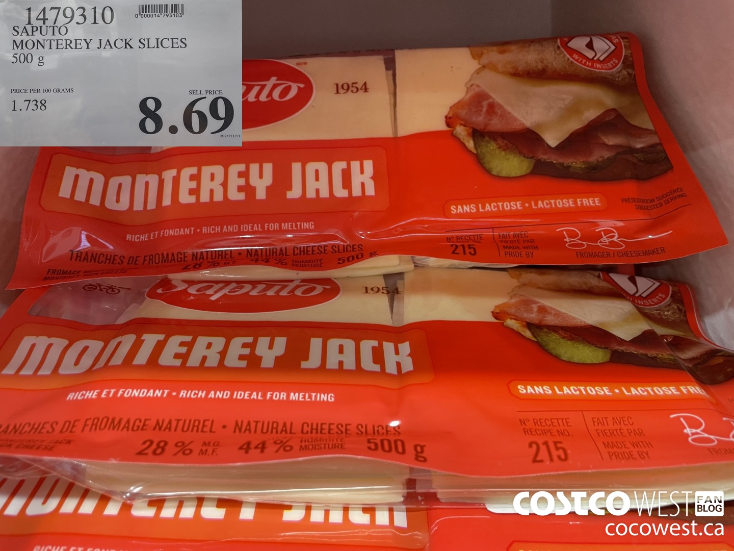 1479310 SAPUTO MONTEREY JACK SLICES 500 g $8.69