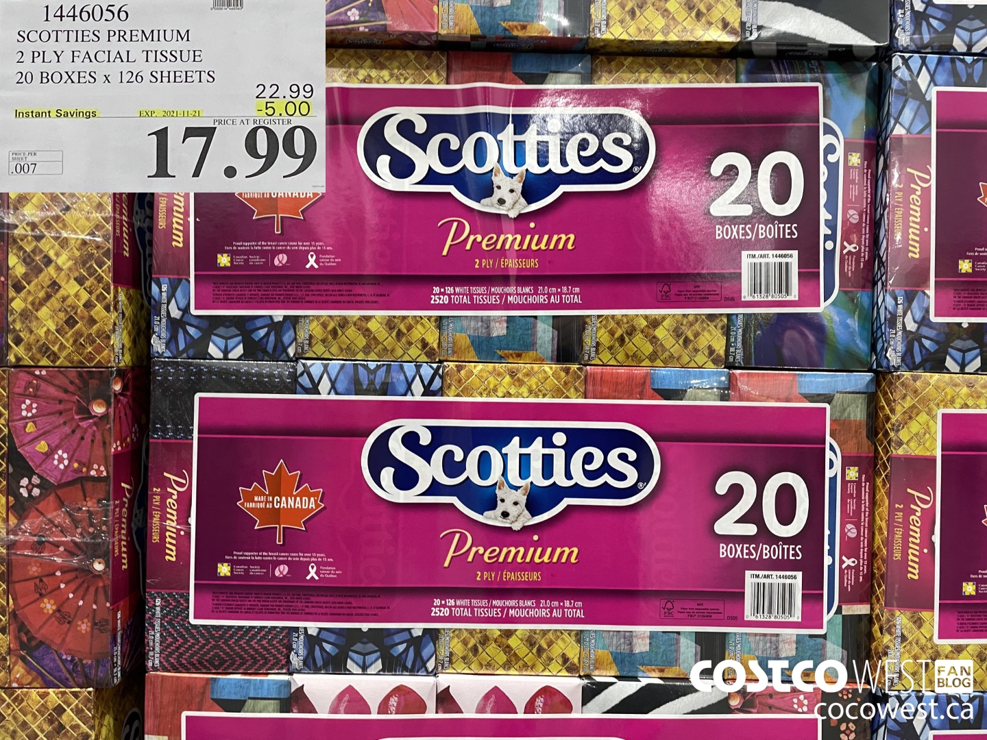 1446056 SCOTTIES PREMIUM 2 PLY FACIAL TISSUE 20 BOXES x 126 SHEETS  ($5.00 INSTANT SAVINGS EXPIRES ON 2021-11-21) $17.99