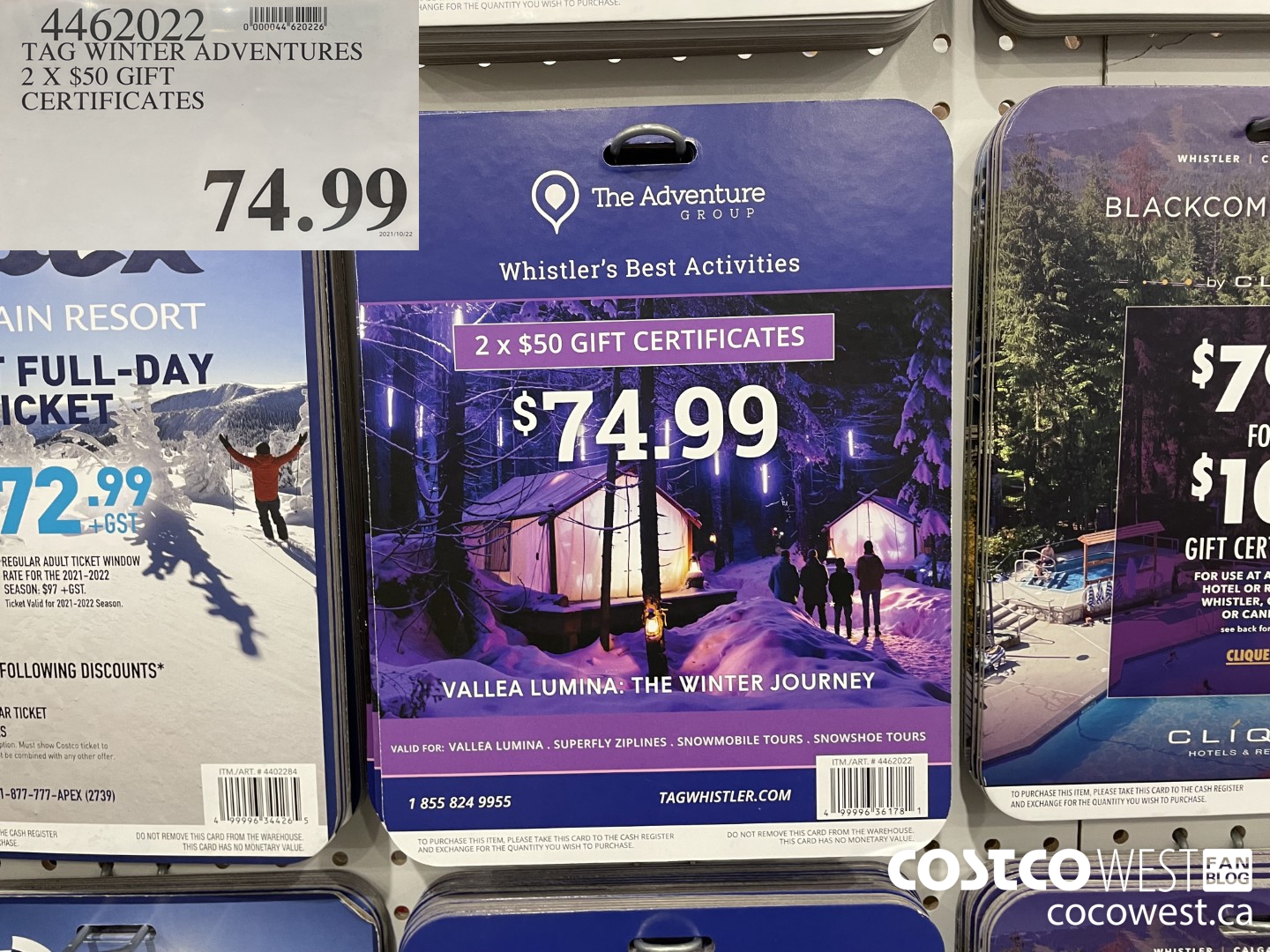 4462022 TAG WINTER ADVENTURES 2 X $50 GIFT CERTIFICATES  $74.99