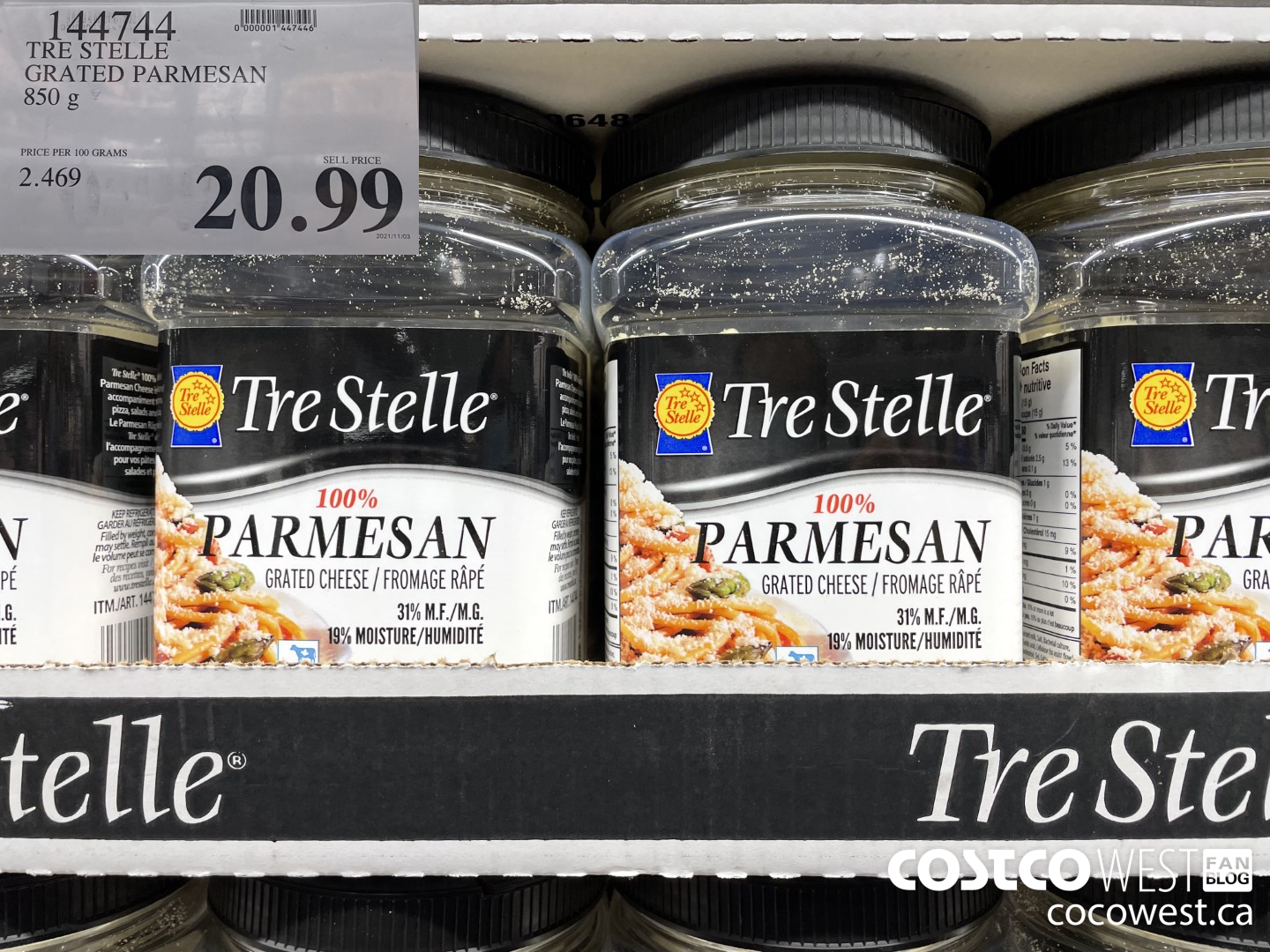 144744 TRE STELLE GRATED PARMESAN 850 g $20.99