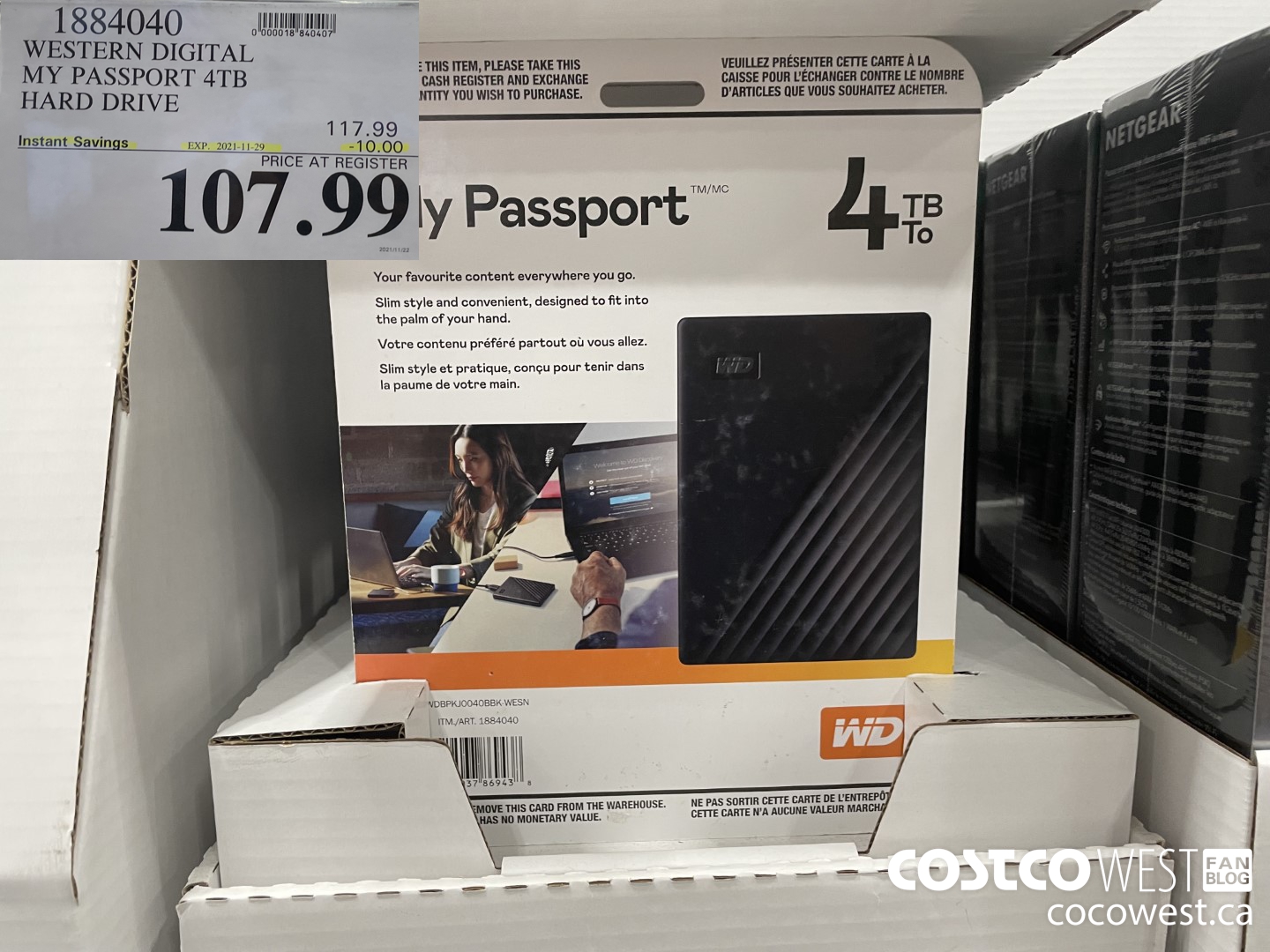 1884040 WESTERN DIGITAL MY PASSPORT 4TB HARD DRIVE ($10.00 INSTANT SAVINGS EXPIRES ON 2021-11-29) $107.99