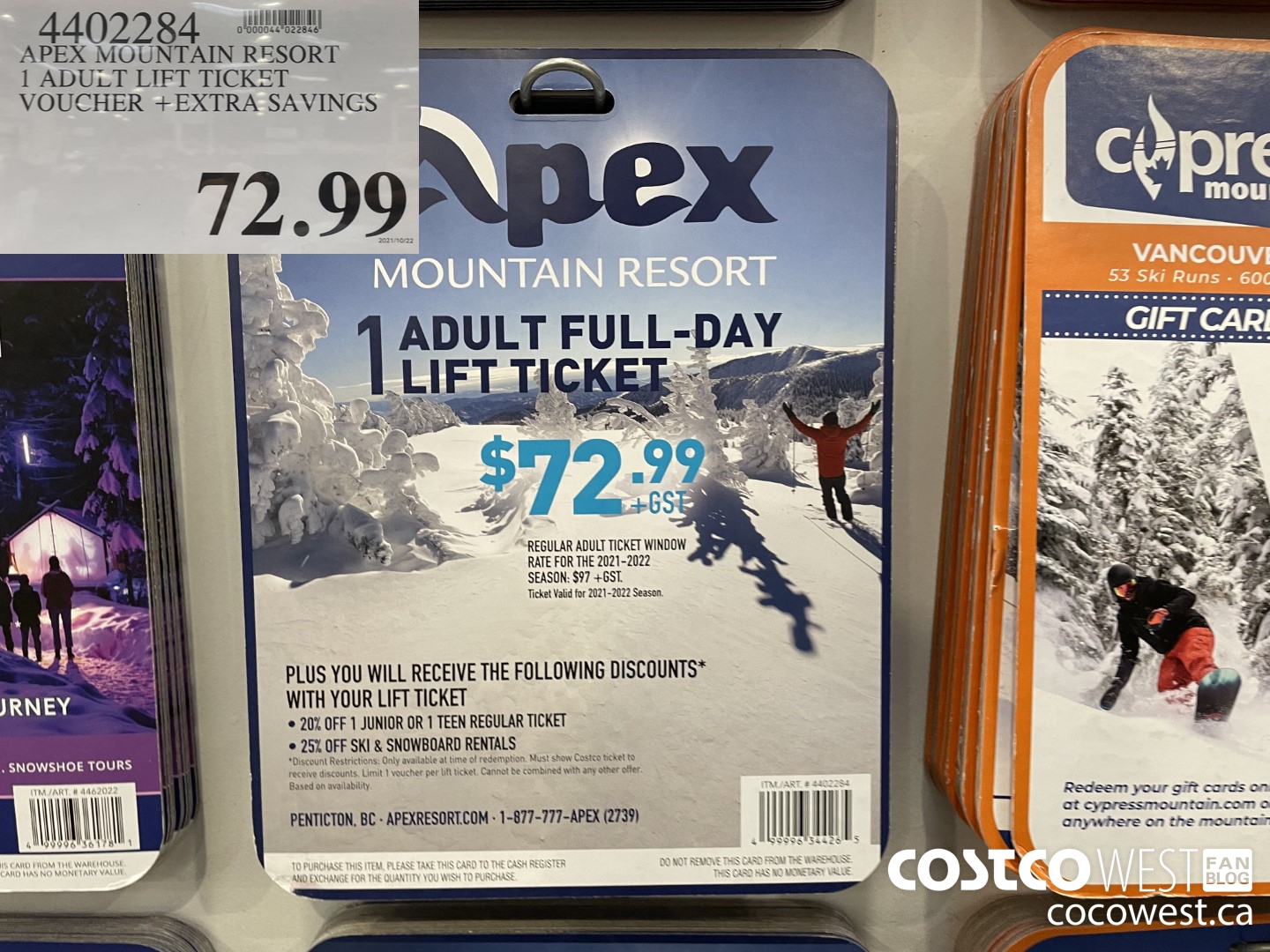 4402284 APEX MOUNTAIN RESORT 1 ADULT LIFT TICKET VOUCHER +EXTRA SAVINGS  $72.99
