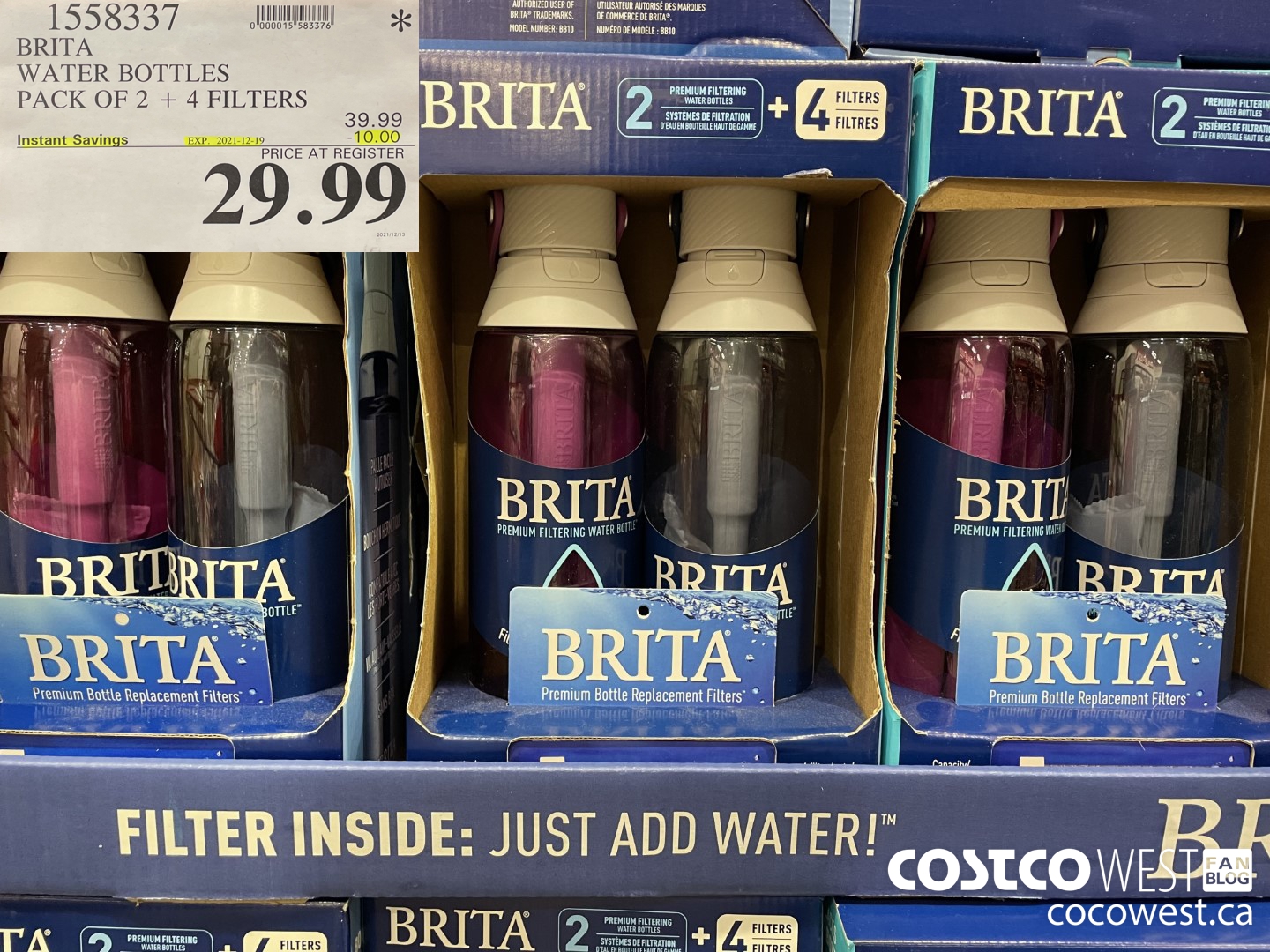 1558337 BRITA WATER BOTTLES PACK OF 2 + 4 FILTERS ($10.00 INSTANT SAVINGS EXPIRES ON 2021-12-19) $29.99