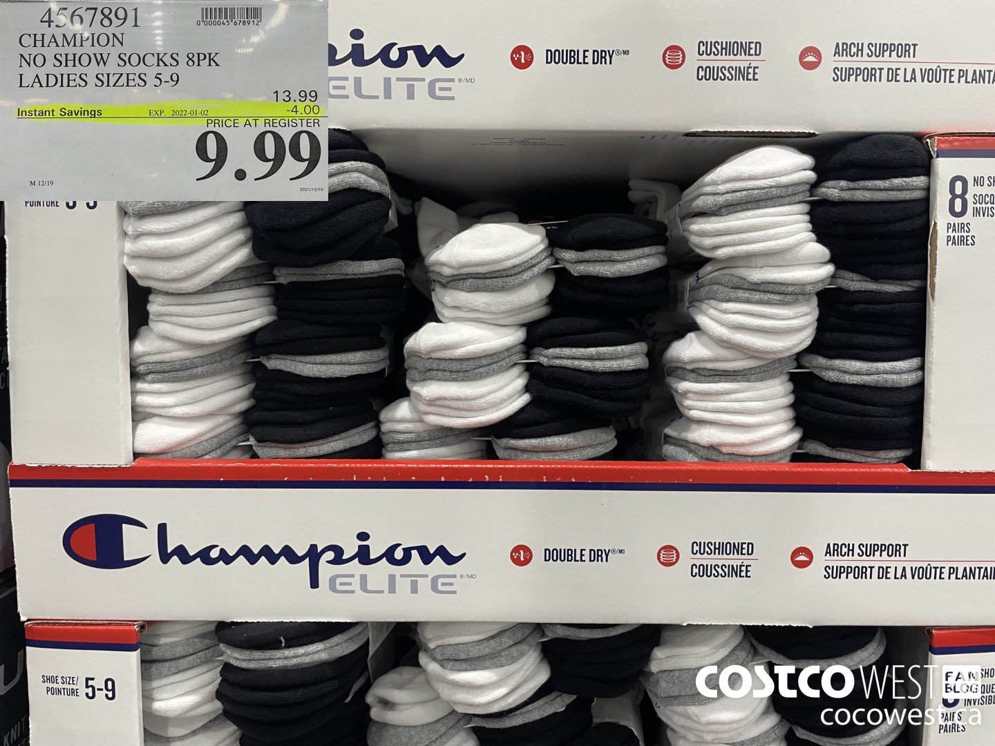 4567891 CHAMPION NO SHOW SOCKS 8PK LADIES SIZES 5-9 3.99 ($4.00 INSTANT SAVINGS EXPIRES ON 2022-01-02) $9.99