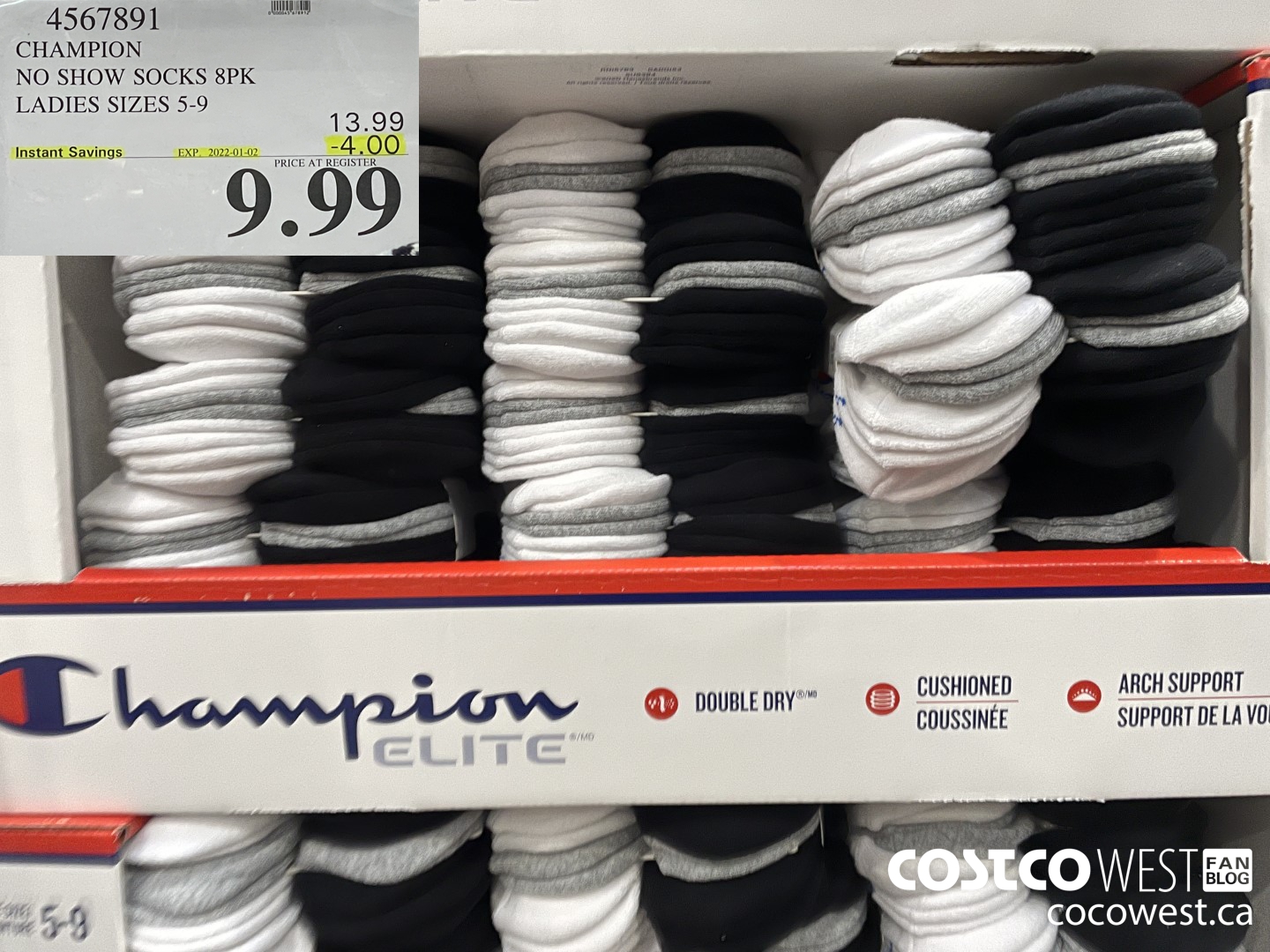 4567891 CHAMPION NO SHOW SOCKS 8PK LADIES SIZES 5-9 3.99 ($4.00 INSTANT SAVINGS EXPIRES ON 2022-01-02) $9.99