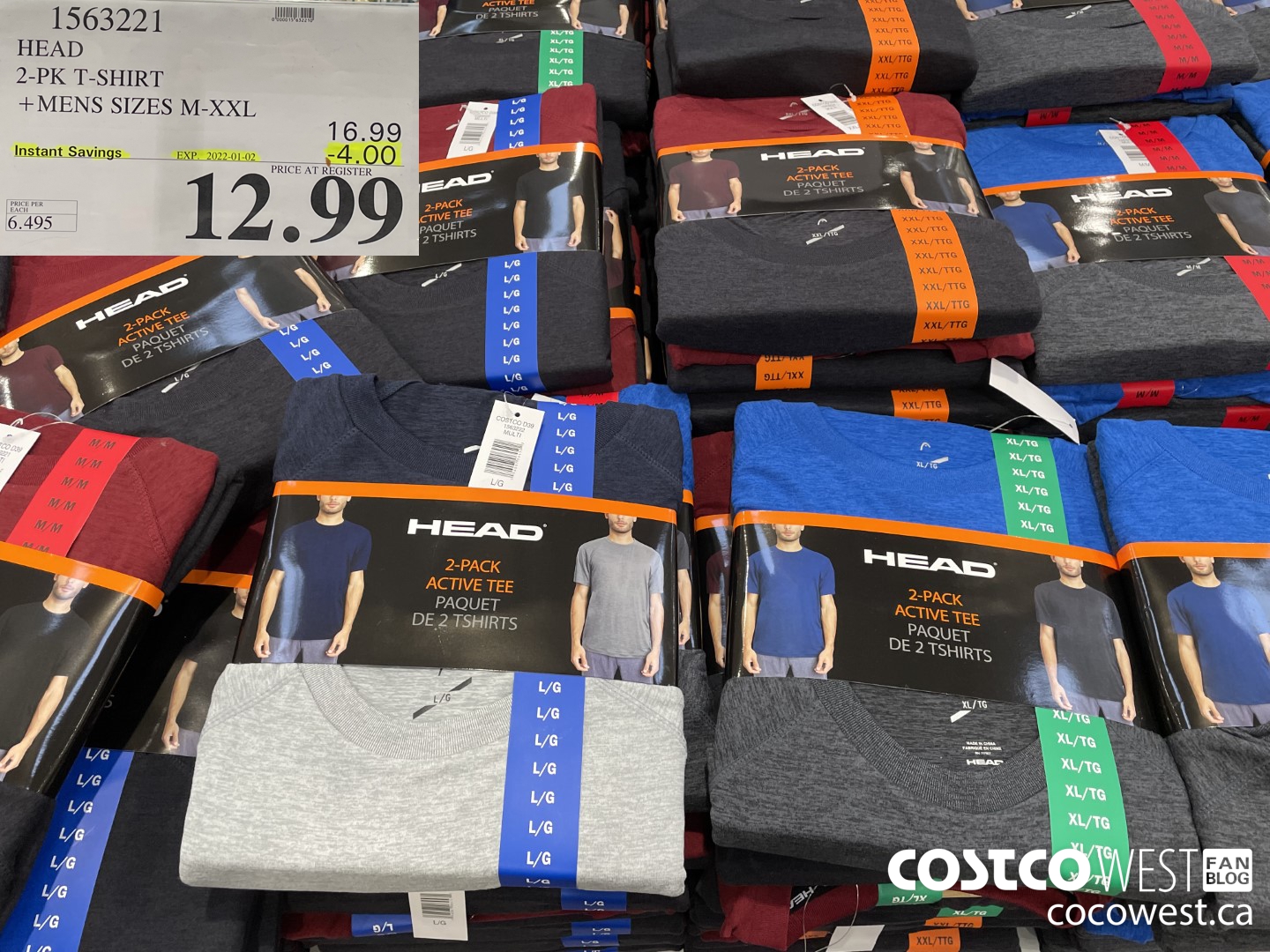 1563221 HEAD 2-PK T-SHIRT MENS SIZES M, L+ XXL SIZE S & XL IN TRANSIT  ($4.00 INSTANT SAVINGS EXPIRES ON 2022-01-02) $12.99