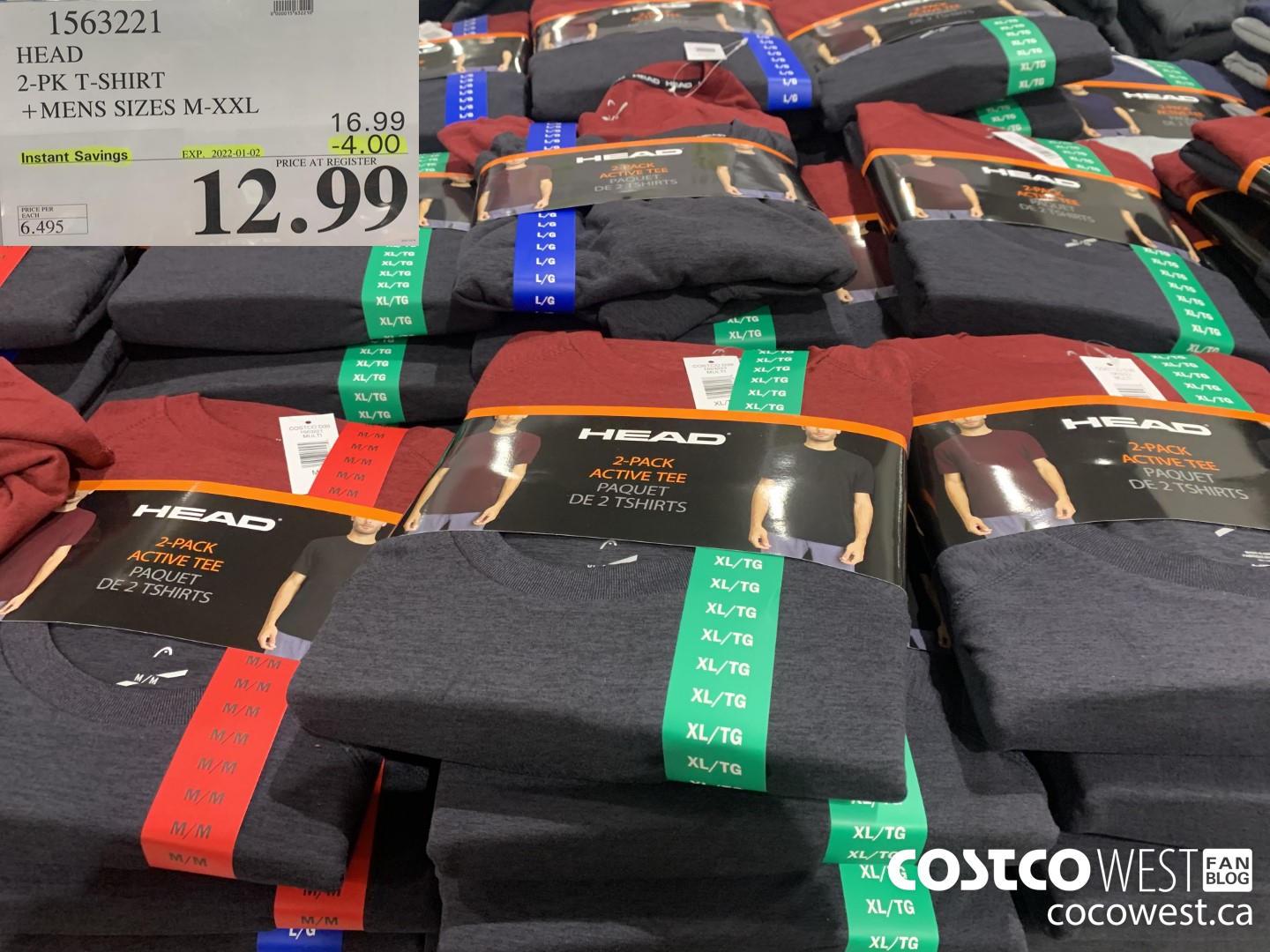 1563221 HEAD 2-PK T-SHIRT MENS SIZES M, L+ XXL SIZE S & XL IN TRANSIT  ($4.00 INSTANT SAVINGS EXPIRES ON 2022-01-02) $12.99