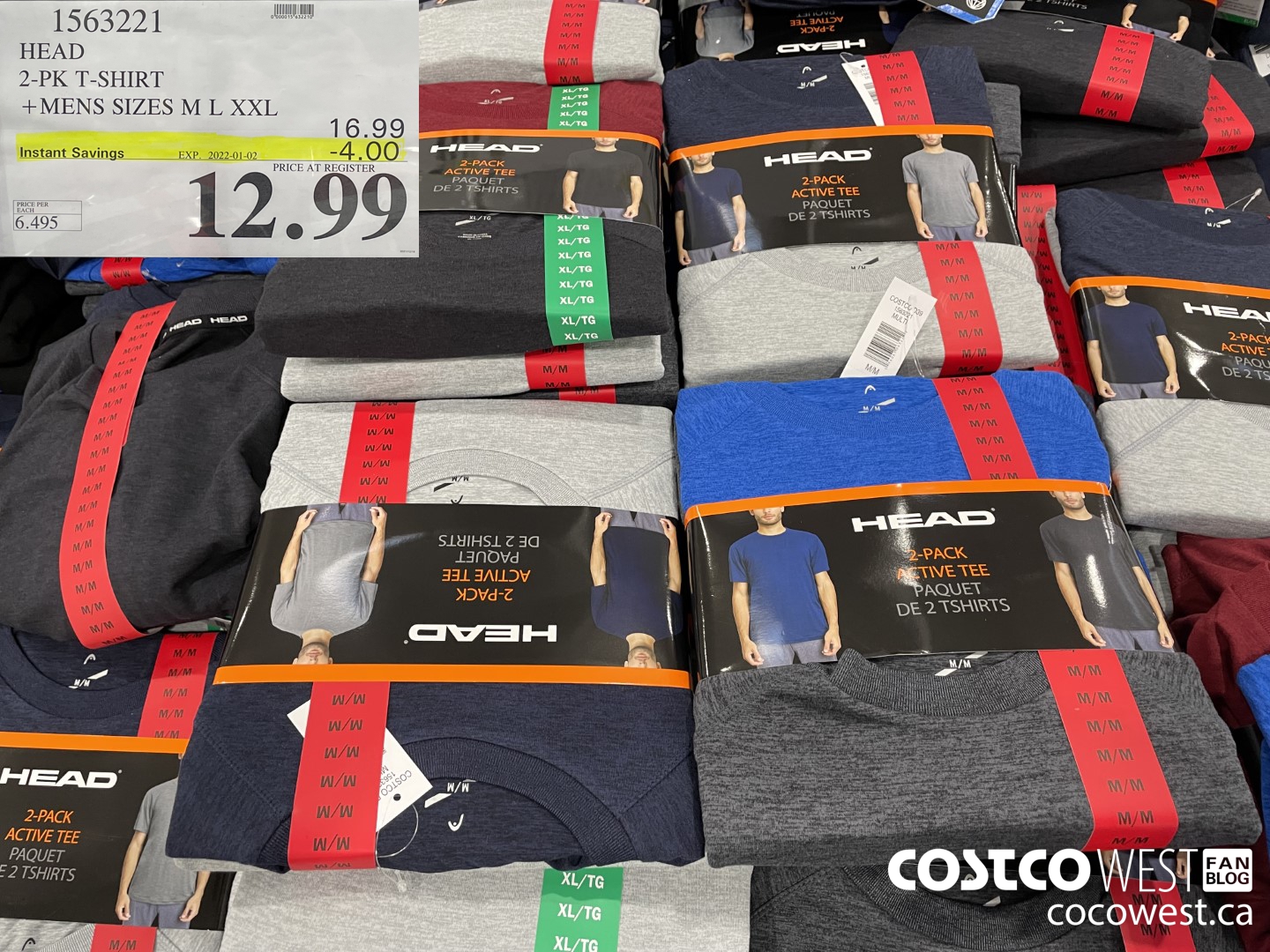 1563221 HEAD 2-PK T-SHIRT MENS SIZES M, L+ XXL SIZE S & XL IN TRANSIT  ($4.00 INSTANT SAVINGS EXPIRES ON 2022-01-02) $12.99