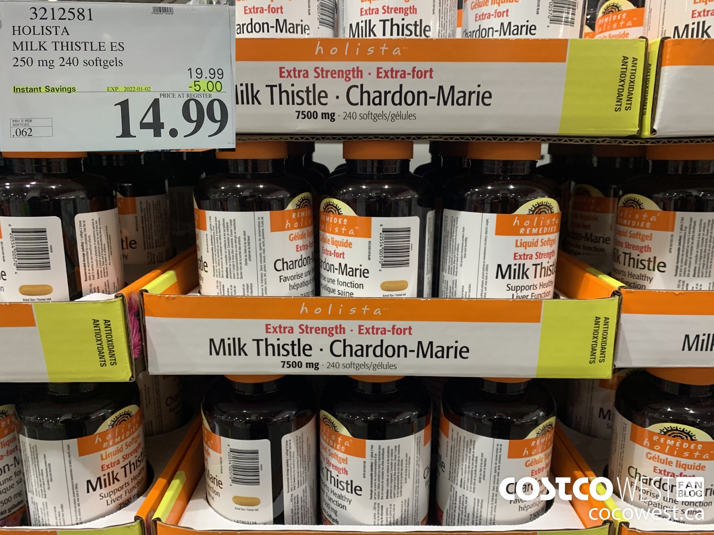 3212581 HOLISTA MILK THISTLE ES 250 mg 240 softgels ($5.00 INSTANT SAVINGS EXPIRES ON 2022-01-02) $14.99