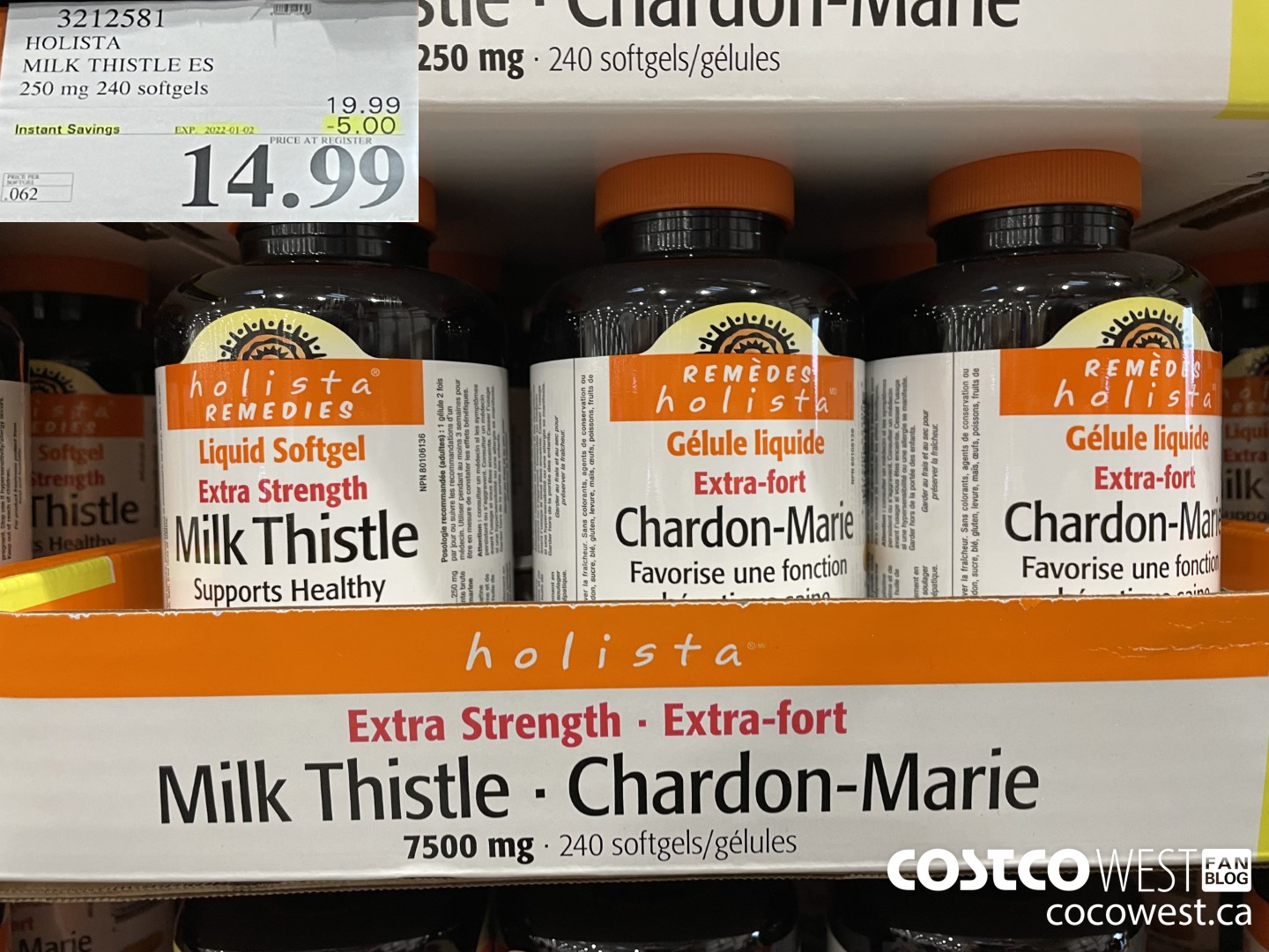 3212581 HOLISTA MILK THISTLE ES 250 mg 240 softgels  ($5.00 INSTANT SAVINGS EXPIRES ON 2022-01-02) $14.99