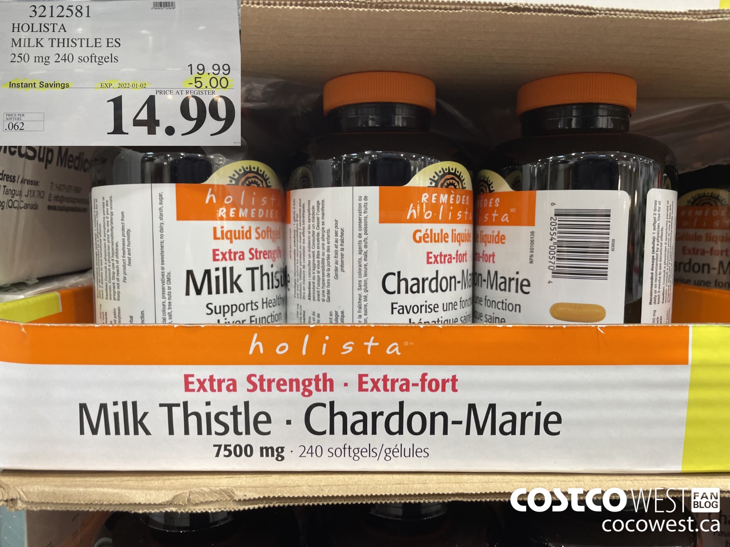 3212581 HOLISTA MILK THISTLE ES 250 mg 240 softgels ($5.00 INSTANT SAVINGS EXPIRES ON 2022-01-02) $14.99