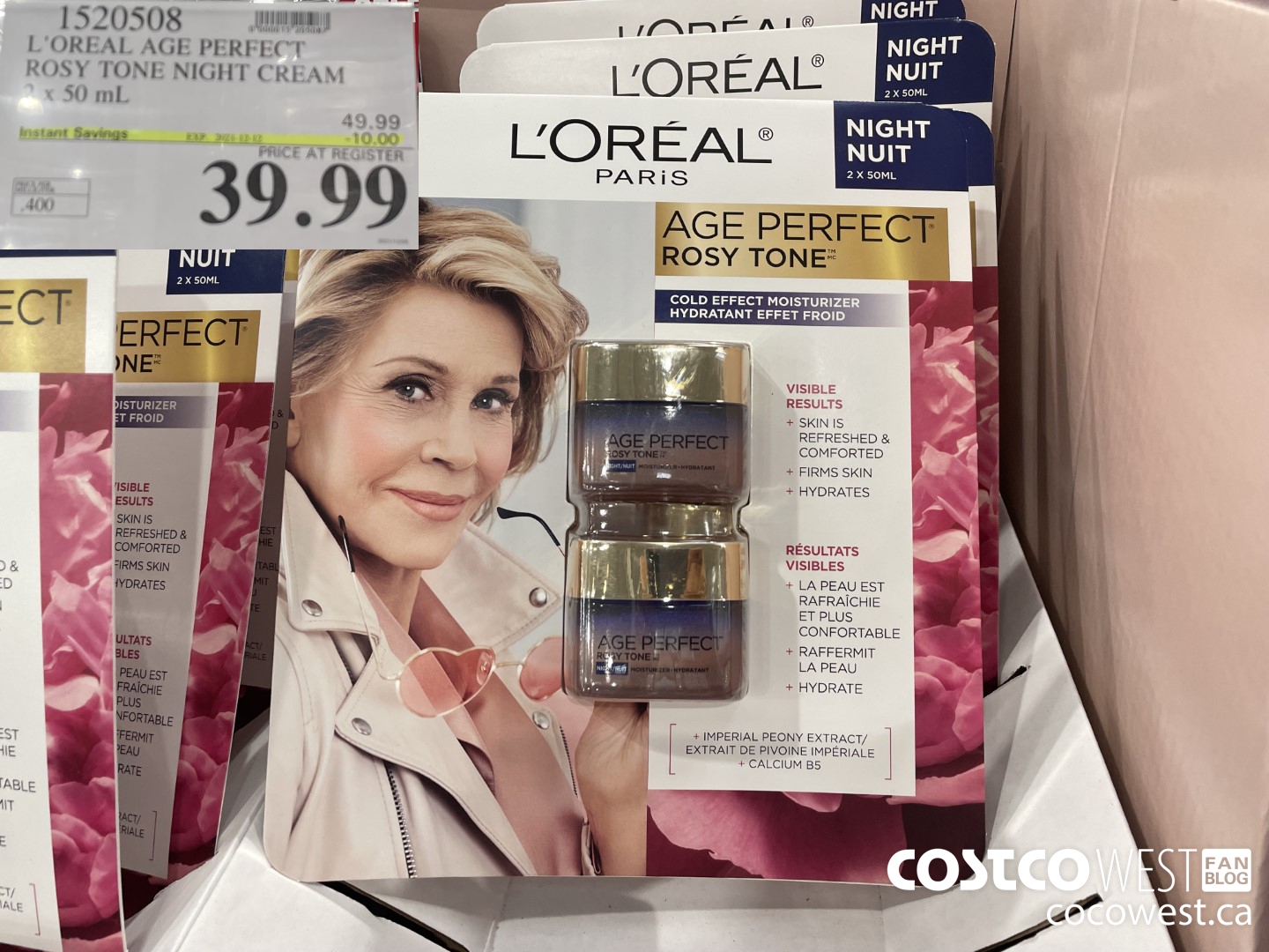 1520508 L'OREAL AGE PERFECT ROSY TONE NIGHT CREAM 2 x 50 mL ($10.00 INSTANT SAVINGS EXPIRES ON 2021-12-12) $39.99