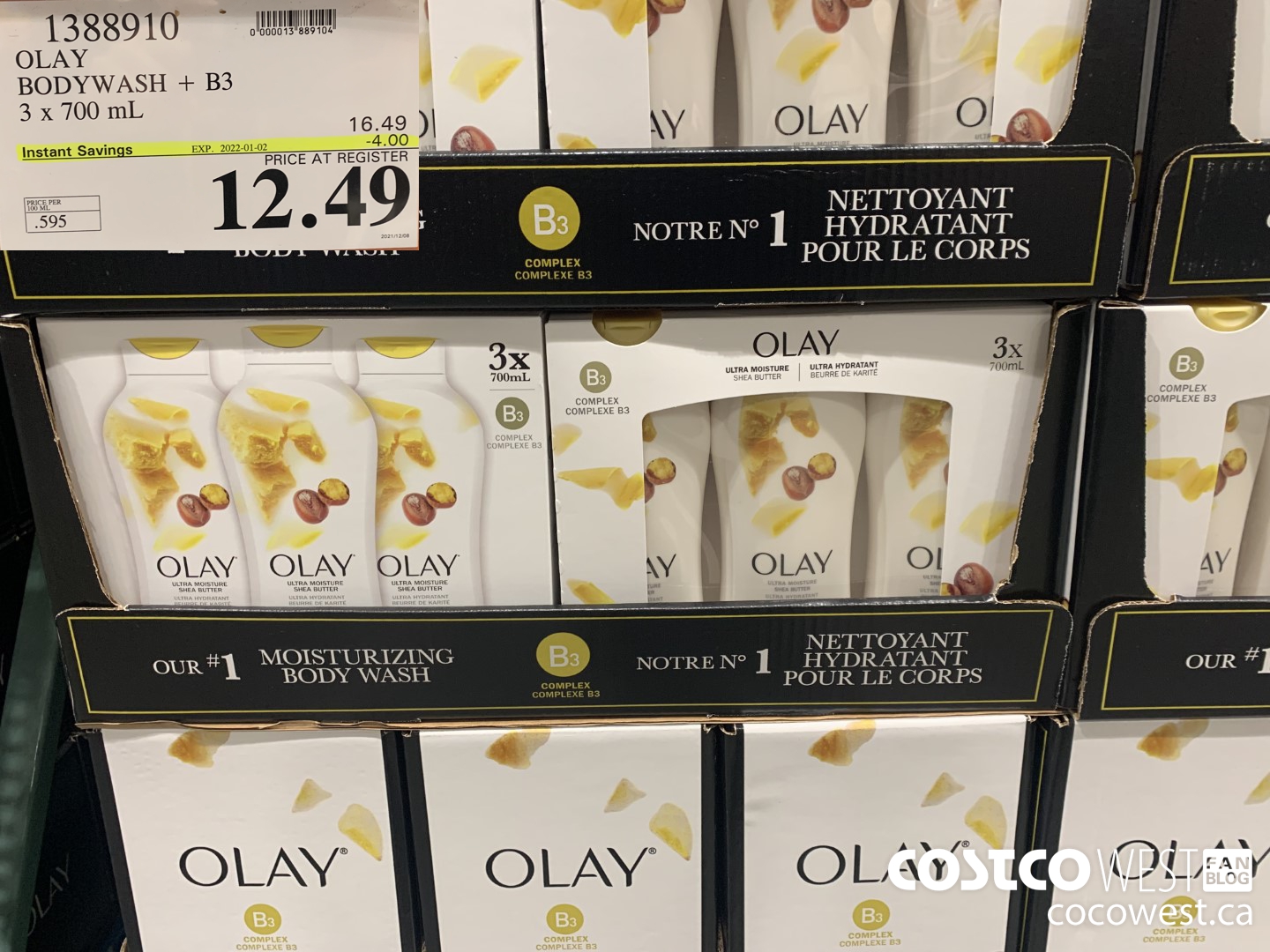 1388910 OLAY BODYWASH + B3 3 x 700 mL ($4.00 INSTANT SAVINGS EXPIRES ON 2022-01-02) $12.49