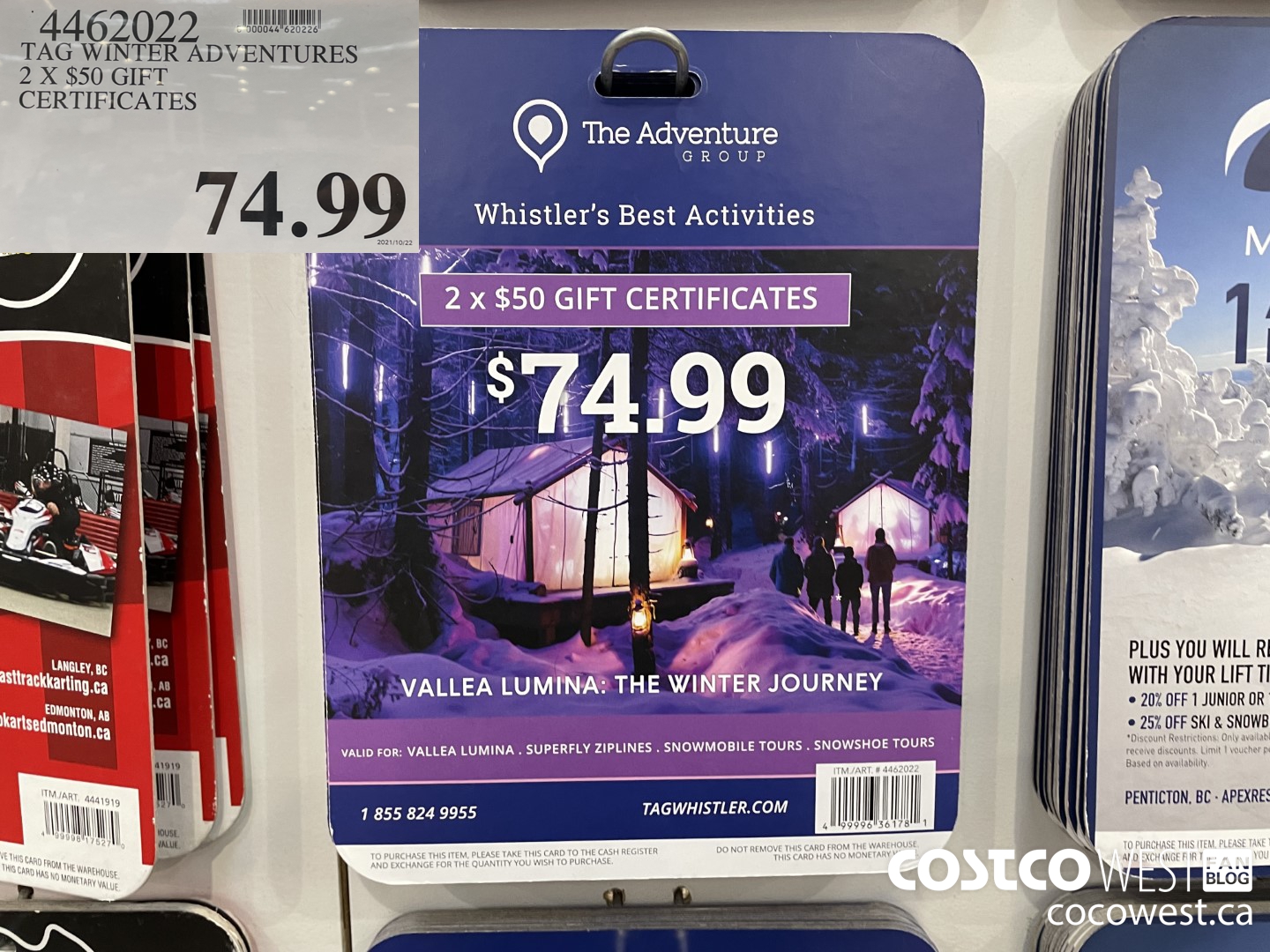 4462022 TAG WINTER ADVENTURES 2 X $50 GIFT CERTIFICATES  $74.99