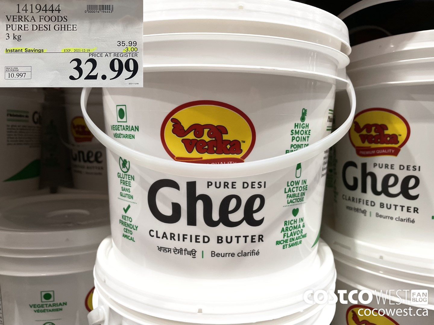 1419444 VERKA FOODS PURE DESI GHEE 3 kg ($3.00 INSTANT SAVINGS EXPIRES ON 2021-12-19) $32.99