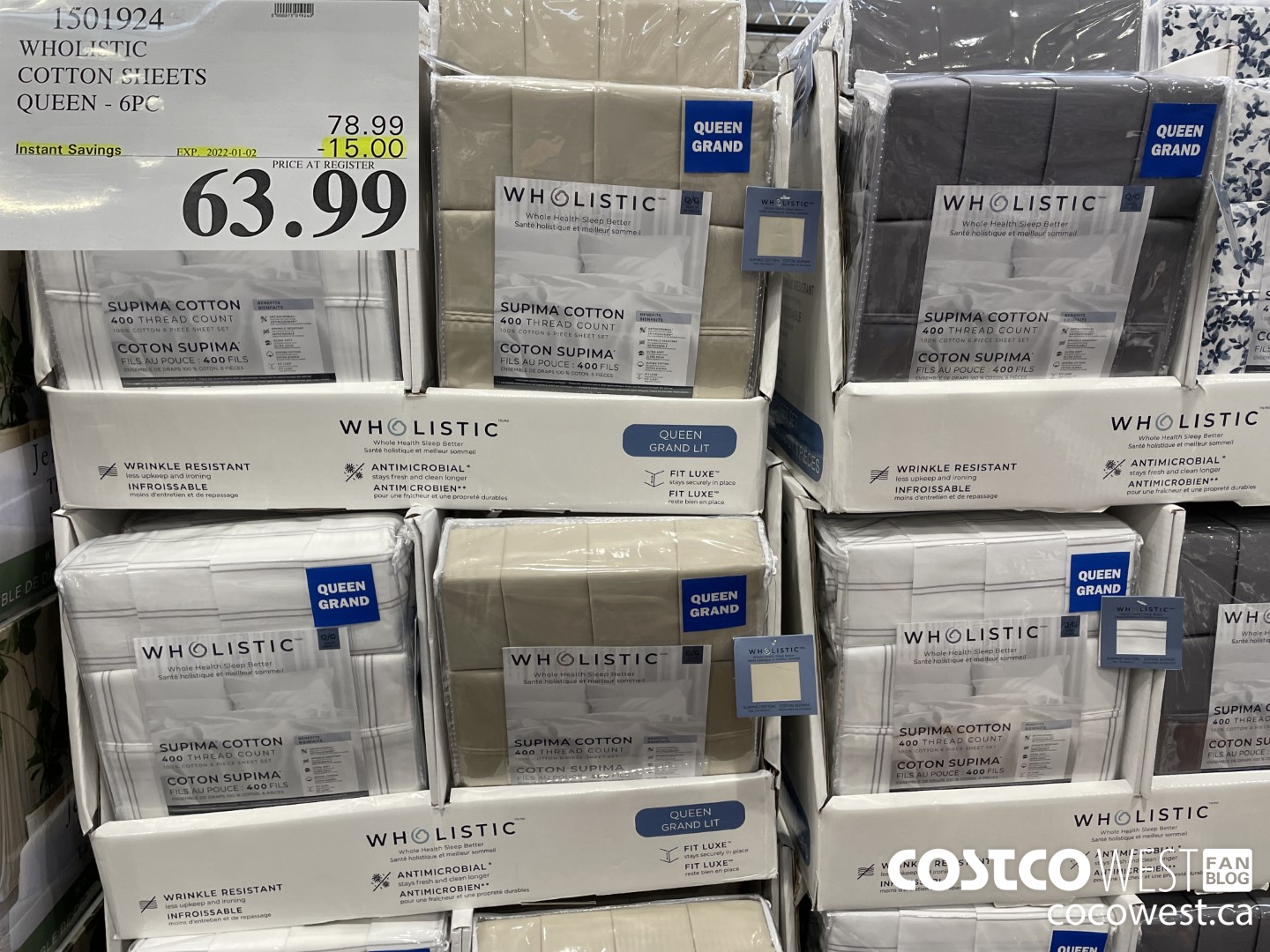 1501924 WHOLISTIC COTTON SHEETS QUEEN - 6PC  ($15.00 INSTANT SAVINGS EXPIRES ON 2022-01-02) $63.99