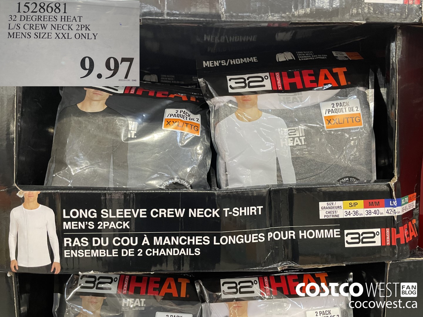 1528681 32 DEGREES HEAT L/S CREW NECK 2PK MENS XXL ONLY $9.97