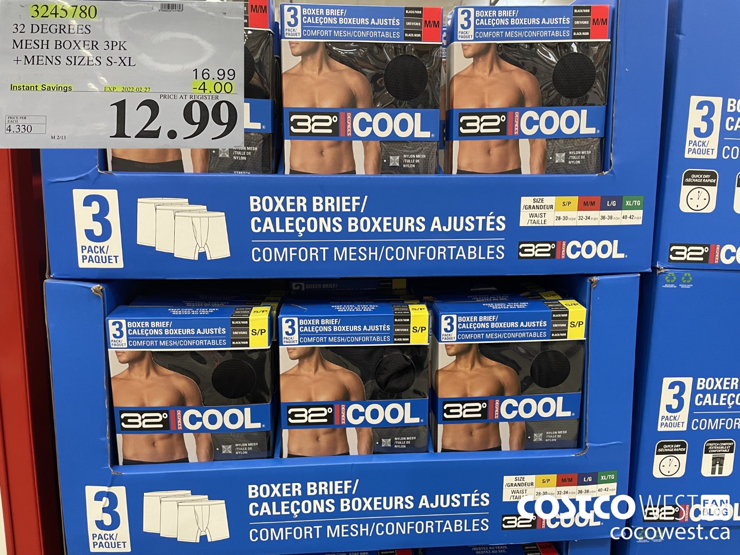 3245780 32 DEGREES MESH BOXER 3PK MENS SIZES S-XL  ($4.00 INSTANT SAVINGS EXPIRES ON 2022-02-27) $12.99