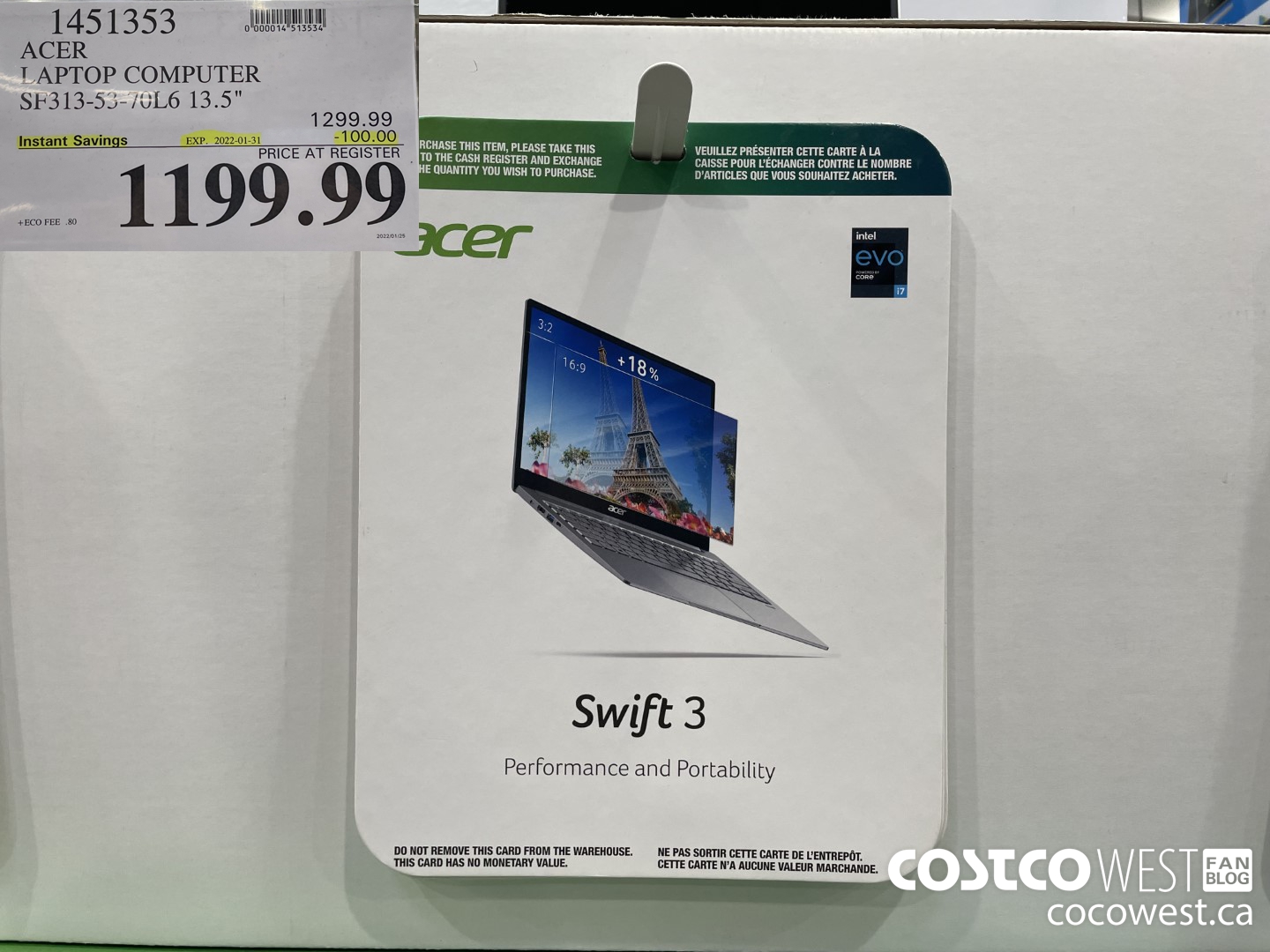 1451353 ACER LAPTOP COMPUTER SF313-53-70L6 13.5