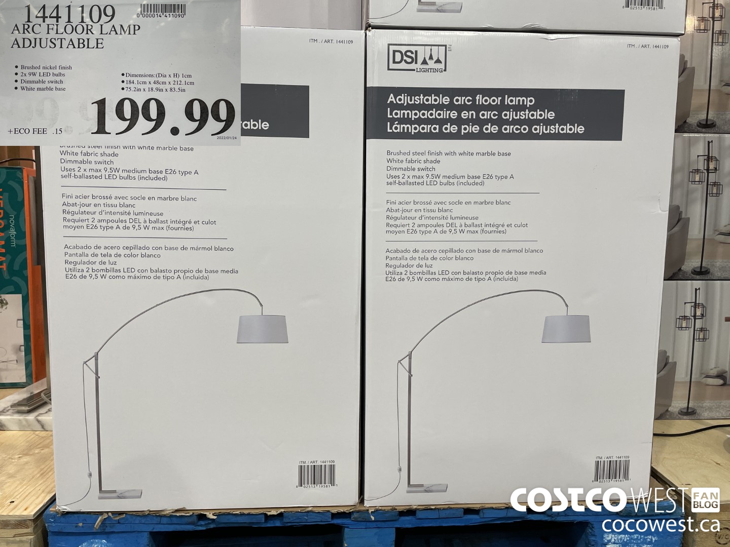 1441109 ARC FLOOR LAMP ADJUSTABLE $199.99