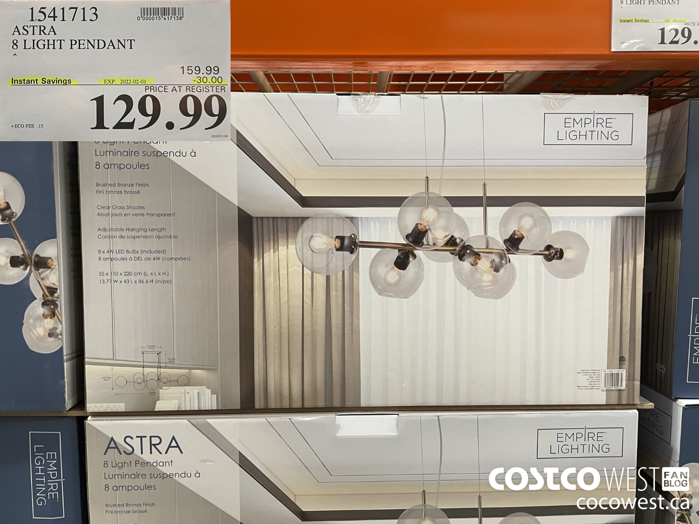 1541713 ASTRA 8 LIGHT PENDANT ($30.00 INSTANT SAVINGS EXPIRES ON 2022-02-01) $129.99