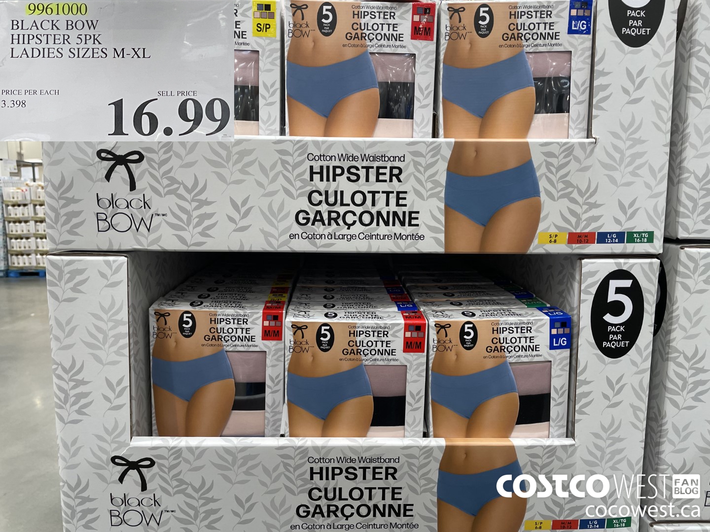 9961000 BLACK BOW HIPSTER 5PK LADIES SIZES M-XL $16.99