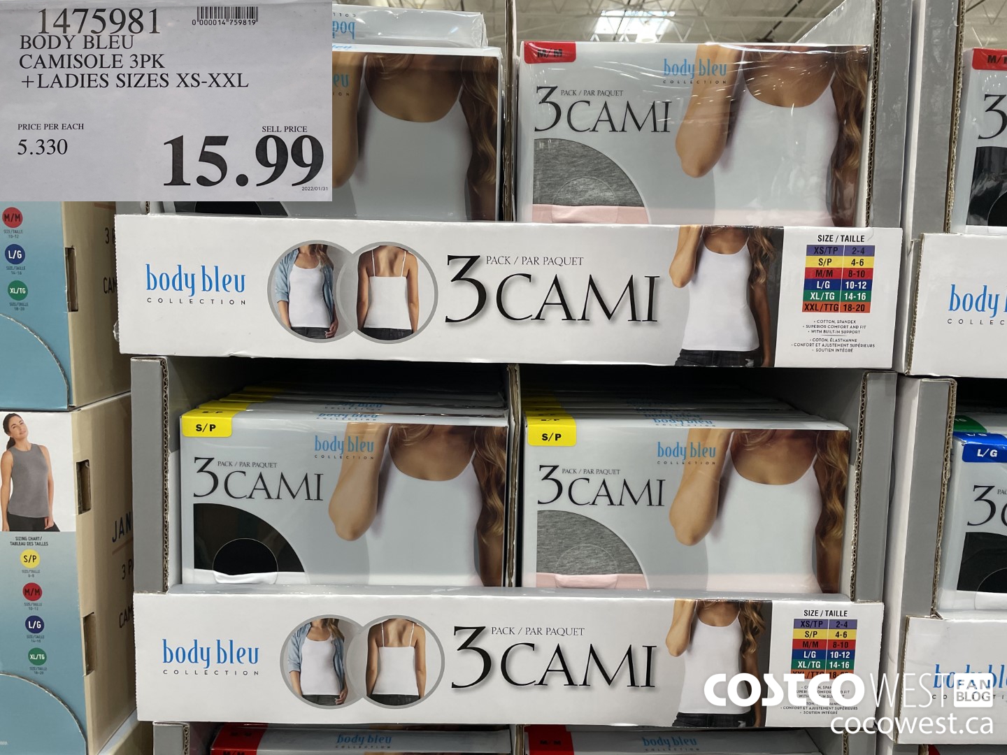 1475981 BODY BLEU CAMISOLE 3PK LADIES SIZES XS-XXL $15.99