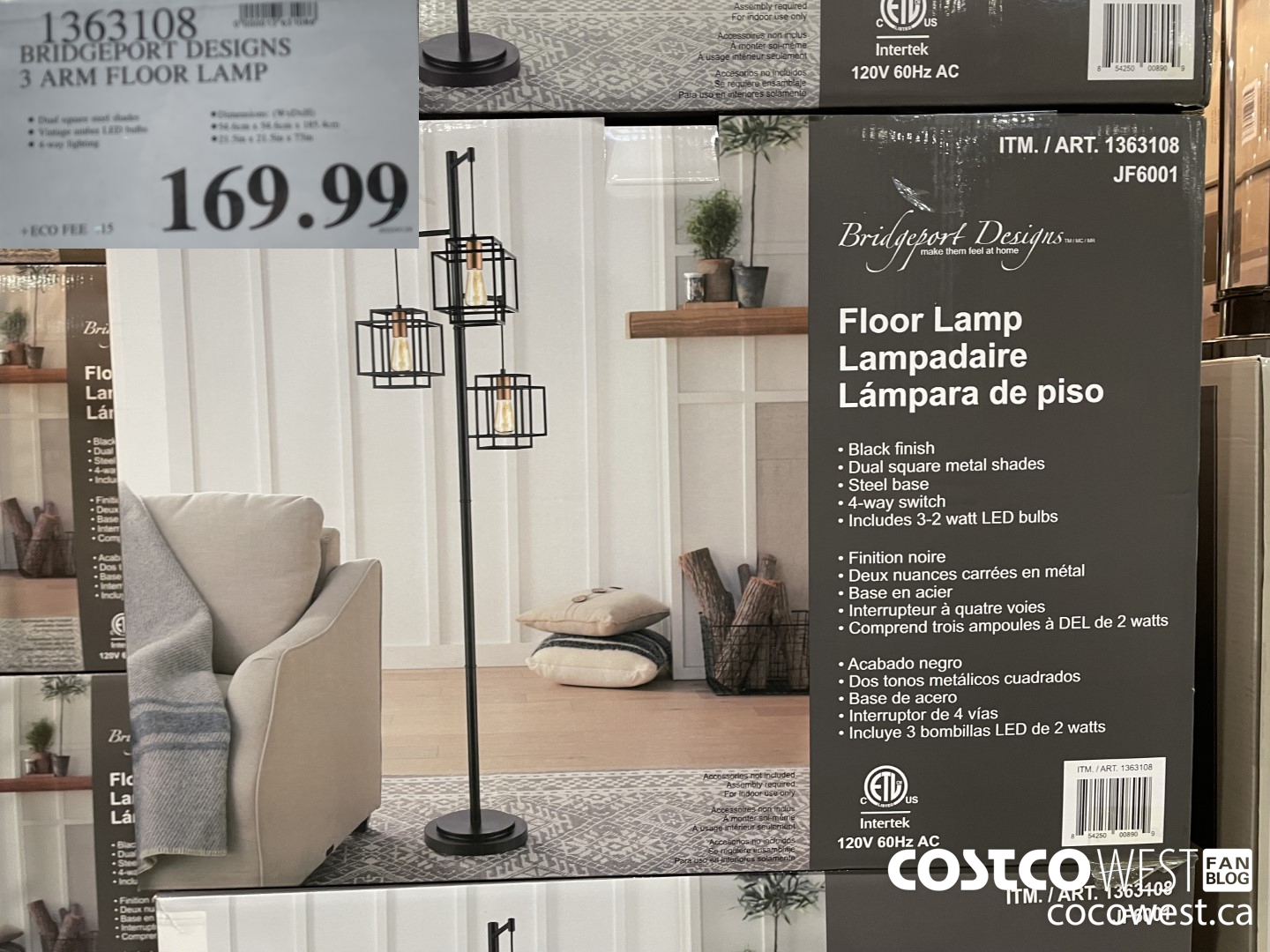 1363108 BRIDGEPORT DESIGNS 3 ARM FLOOR LAMP $169.99
