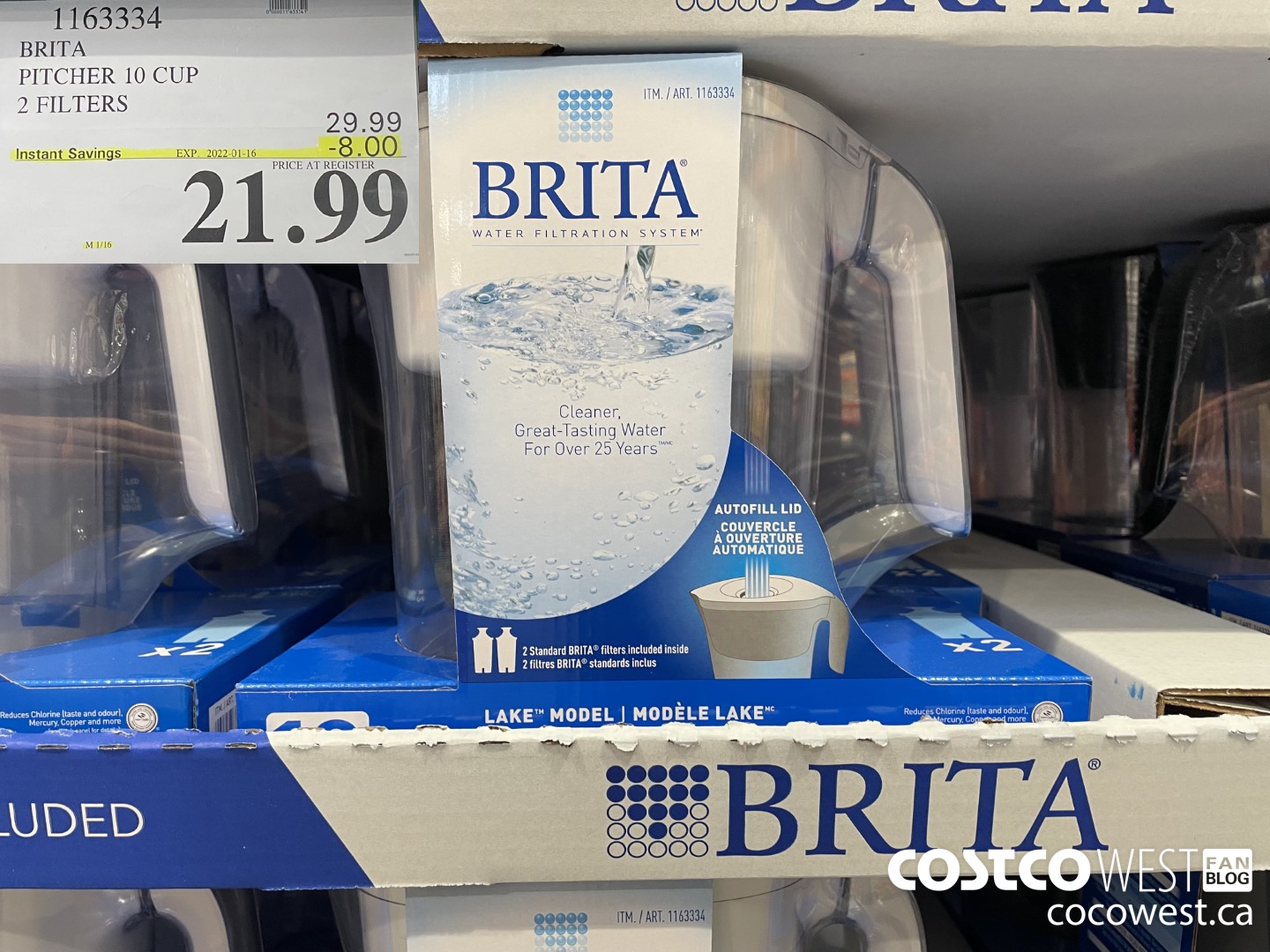 1163334 BRITA PITCHER 10 CUP 2 FILTERS ($8.00 INSTANT SAVINGS EXPIRES ON 2022-01-16) $21.99